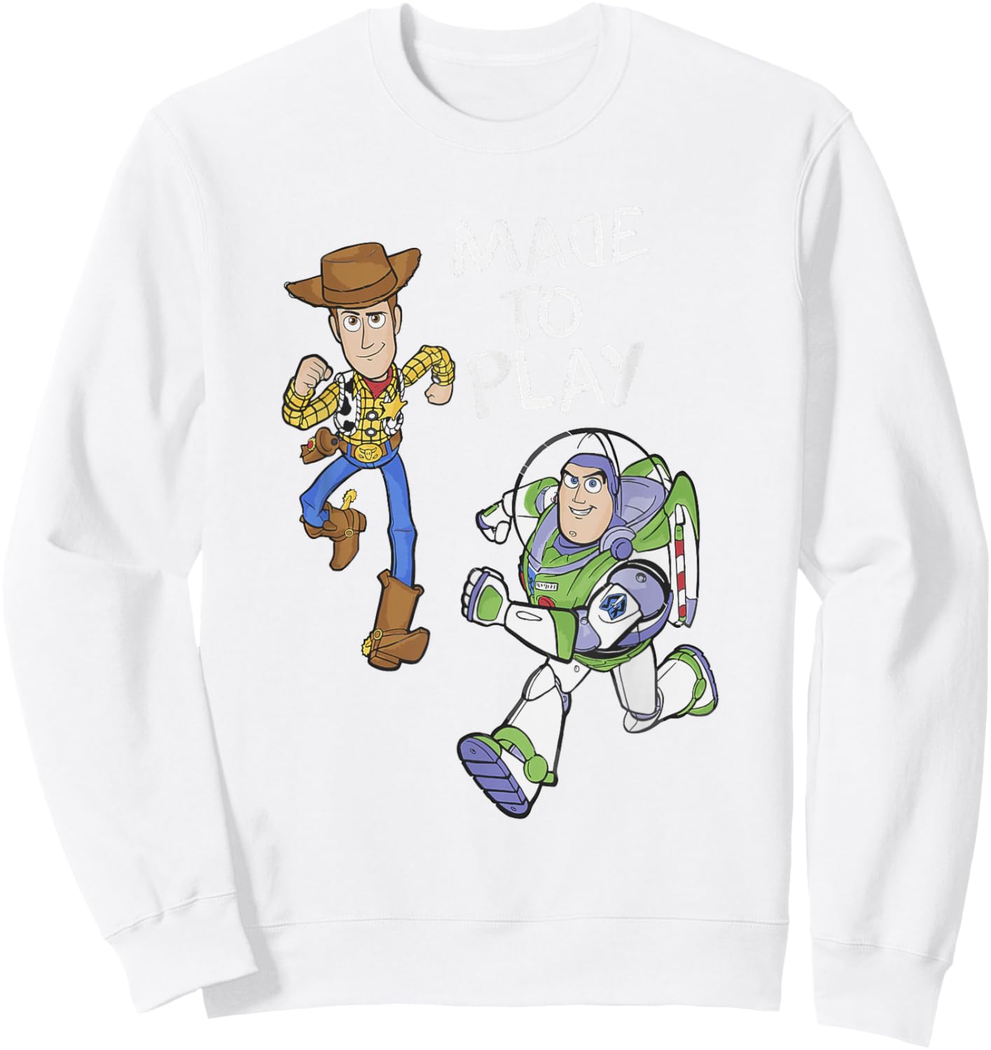 Disney Pixar Toy Story Woody Buzz Made To Play Chest Poster Sweatshirt - Sweatshirt | White