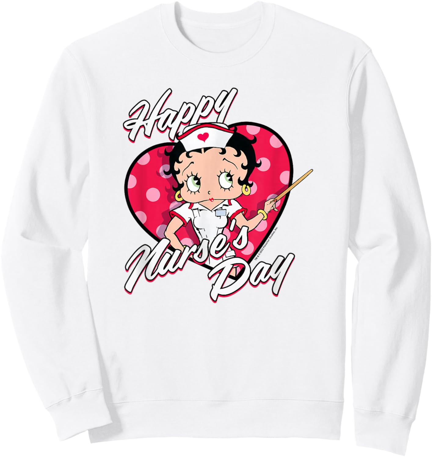 Betty Boop Happy Nurse's Day Heart Box Up Sweatshirt - Sweatshirt | White