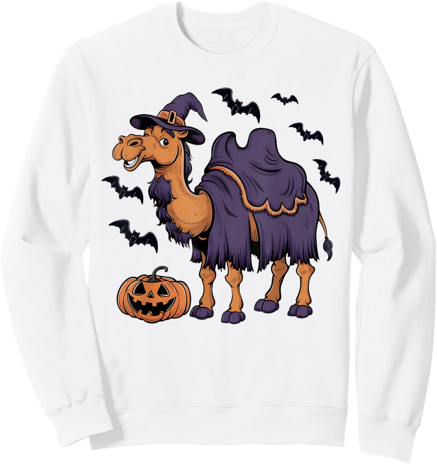 Camel Scary Pumpkin Bat Funny Witch Hat Camel Halloween Sweatshirt - Sweatshirt | White