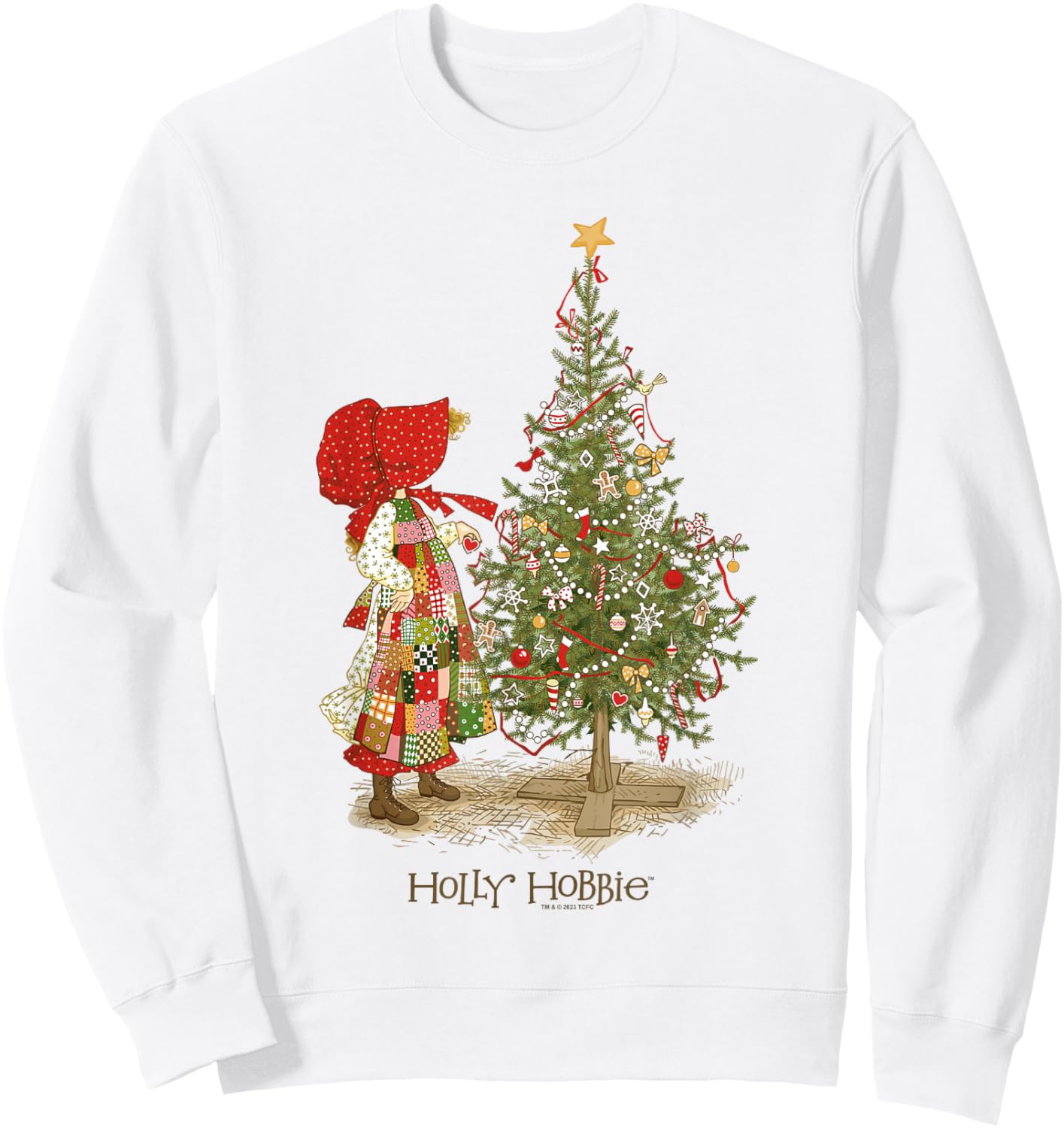 Holly Hobbie Christmas Ornament Decorations Big Chest Logo Sweatshirt - Sweatshirt | White