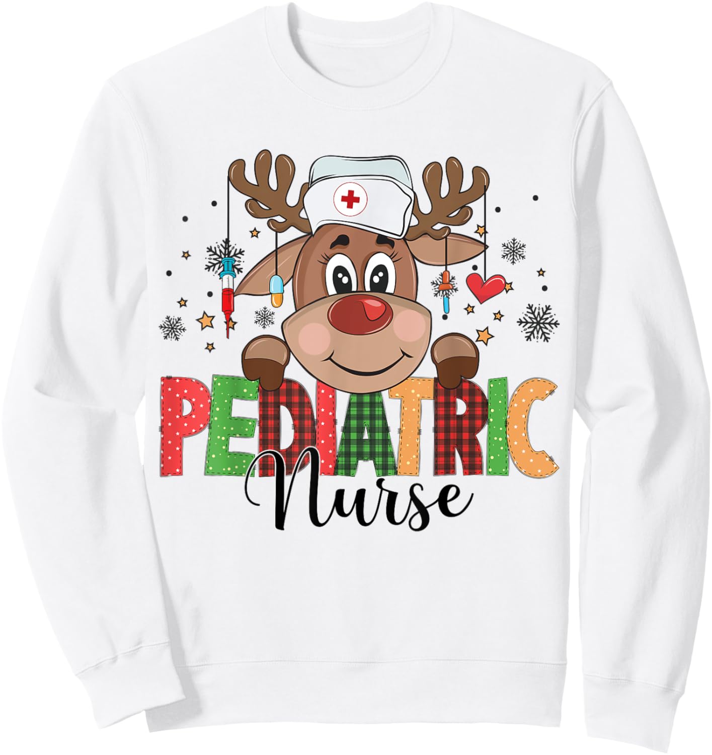 Christmas Pediatric Nurse Reindeer Nursing Xmas Sweatshirt - Sweatshirt | White