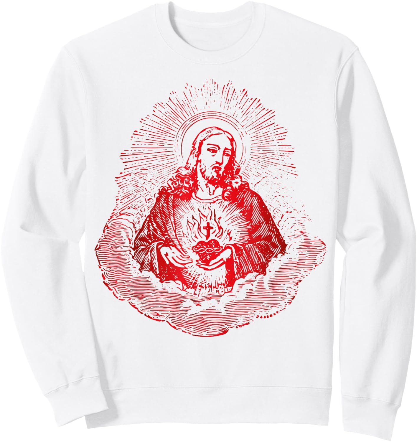 Sacred Heart of Jesus Christ Vintage Art Catholic Sweatshirt - Sweatshirt | White
