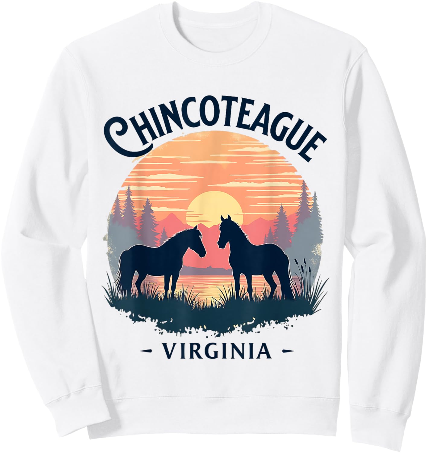 Chincoteague Virginia Scenic Sunset Horse Design Sweatshirt - Sweatshirt | White
