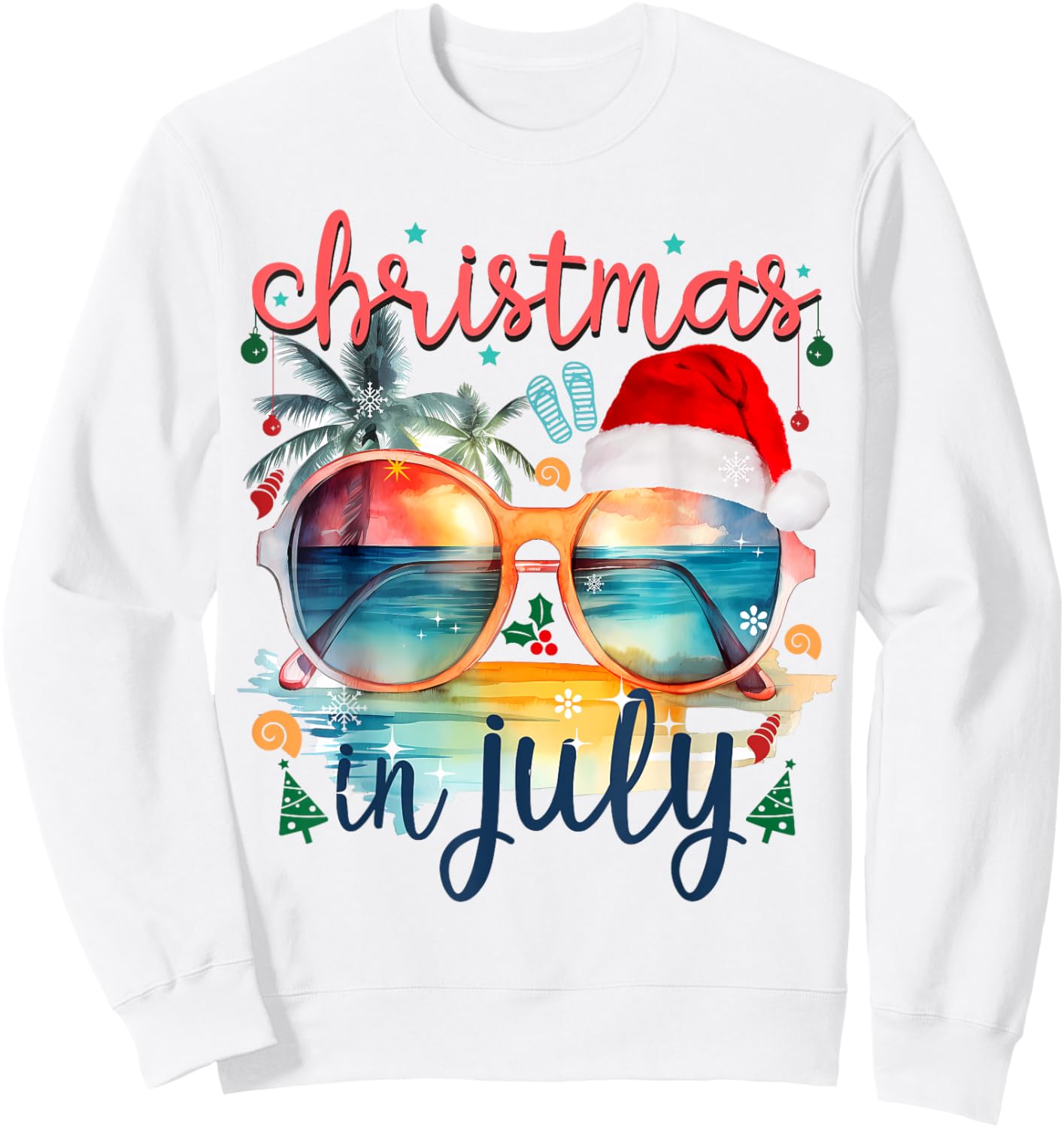 Sunglasses Christmas in July Santa Hat Summer Vacation cute Women Kids Sweatshirt - Sweatshirt | White