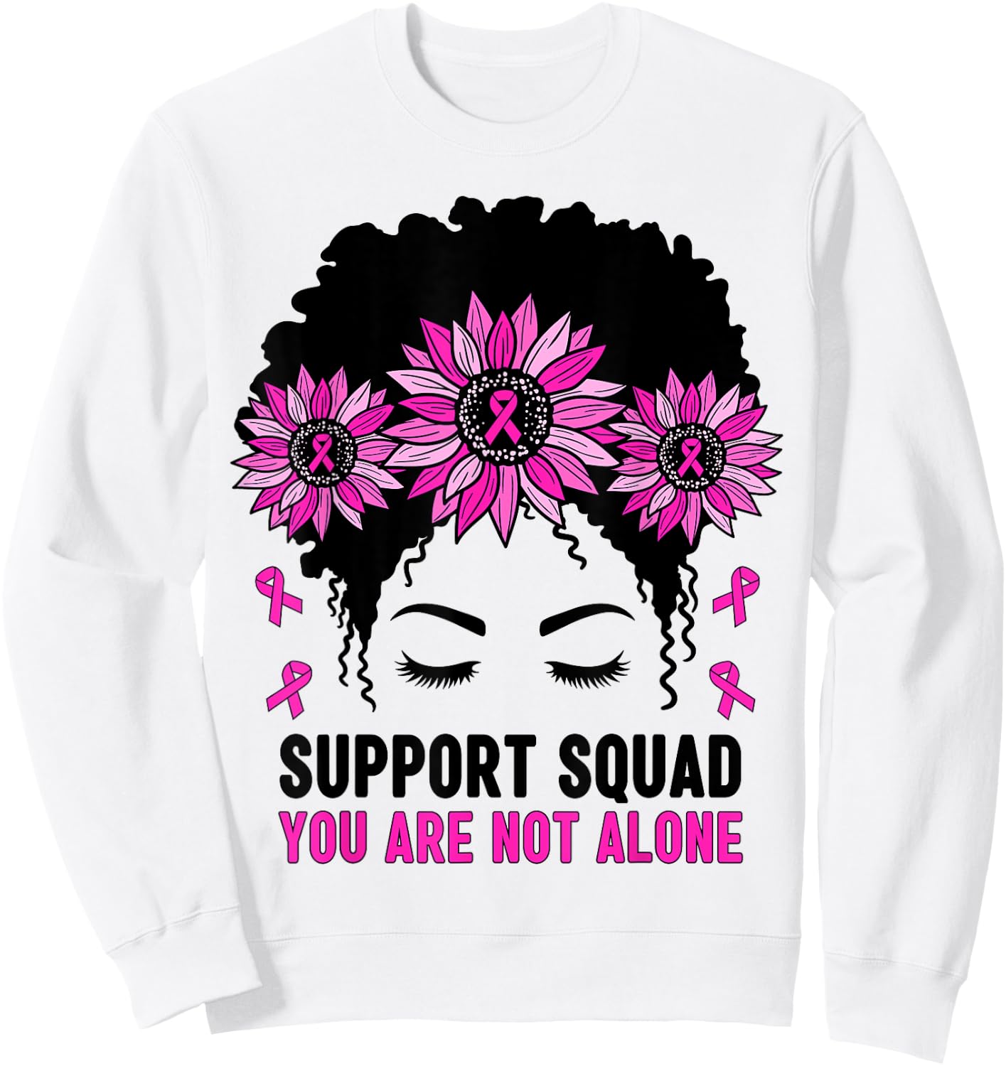 Breast Cancer Awareness Support Squad Messy Bun Pink Warrior Sweatshirt - Sweatshirt | White