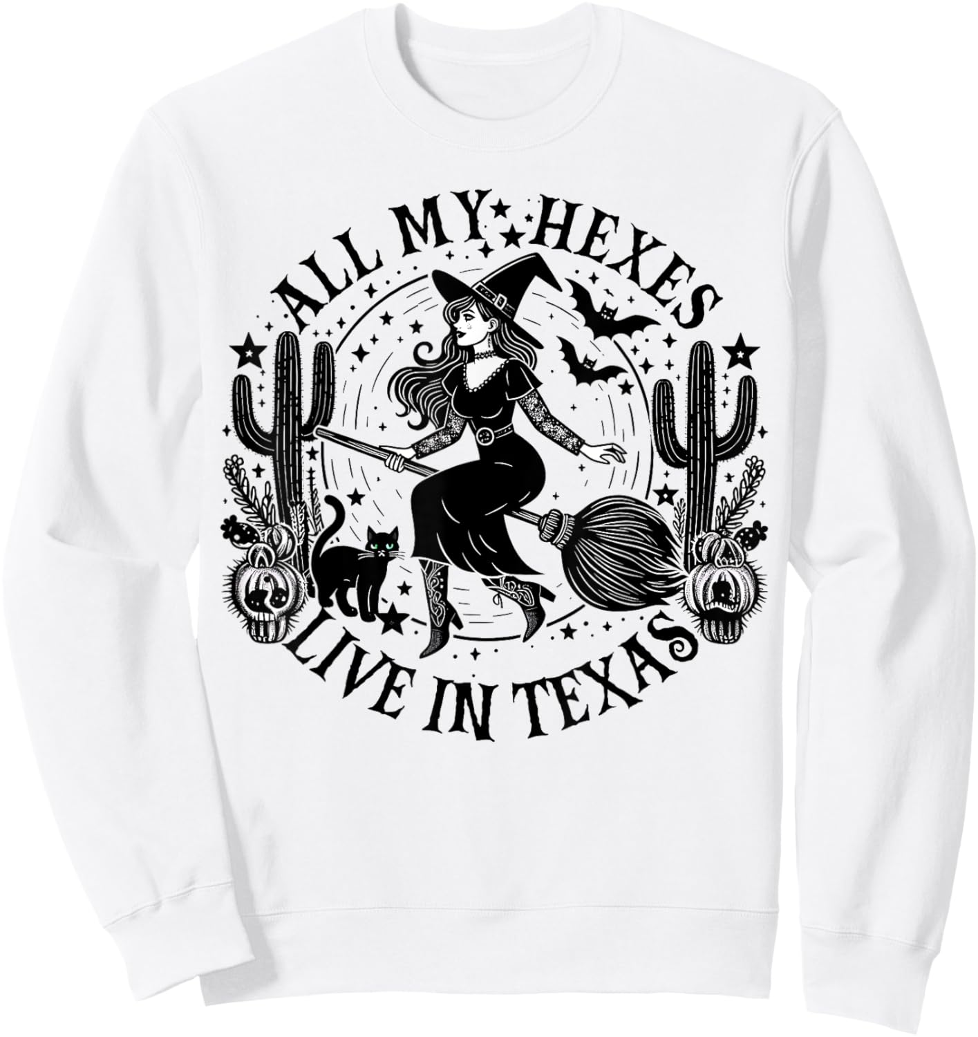 All My Hexes Live In Texas Western Country Witch Halloween Sweatshirt - Sweatshirt | White