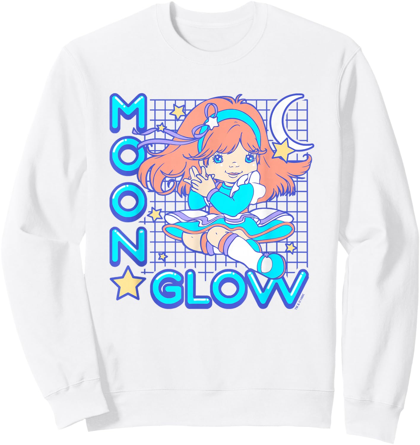 Rainbow Brite Moon Glow Vintage Neon Grid Logo Sweatshirt - Sweatshirt | White