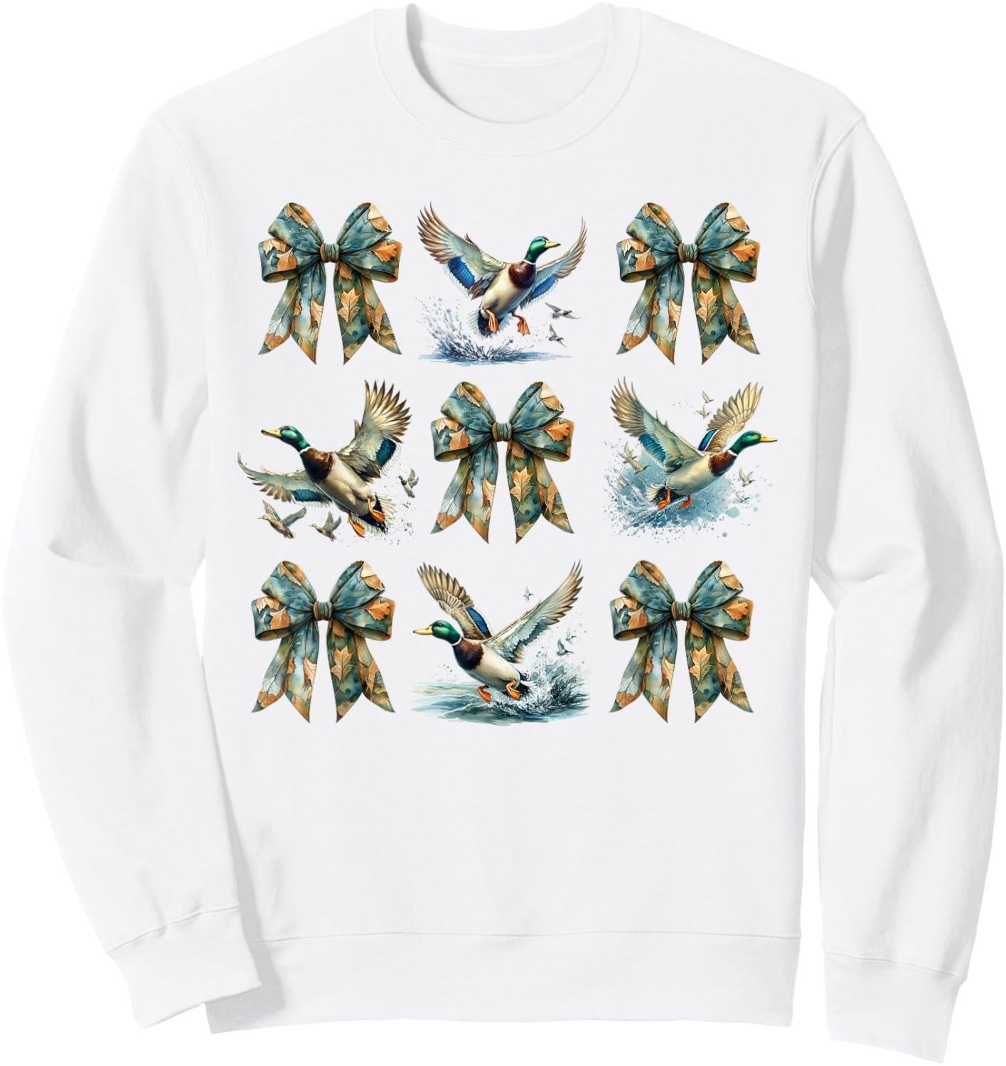 Camouflage Coquette Bow and Mallard Duck Hunting Design Sweatshirt - Sweatshirt | White