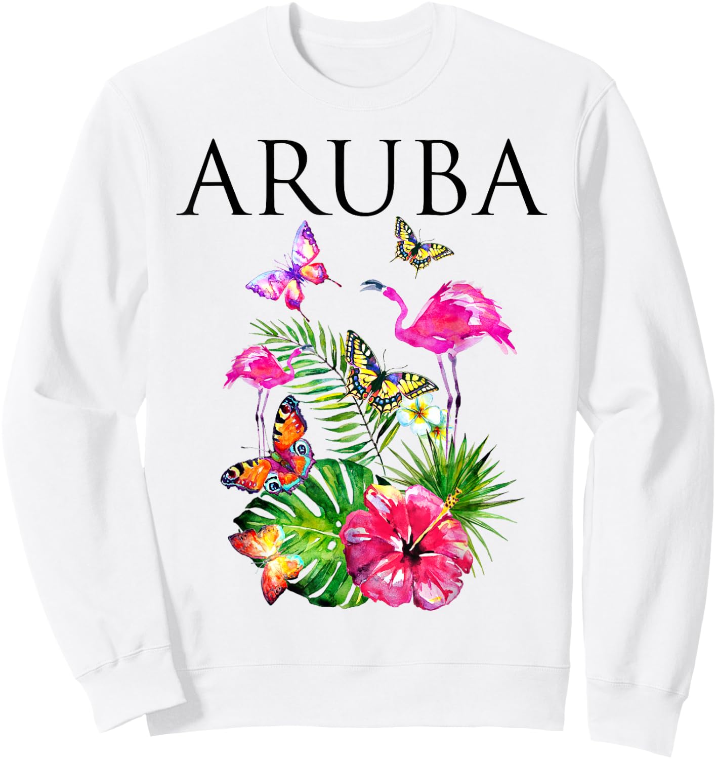 Aruba Flowers Paradise Butterflies Hawaii Print Sweatshirt - Sweatshirt | White