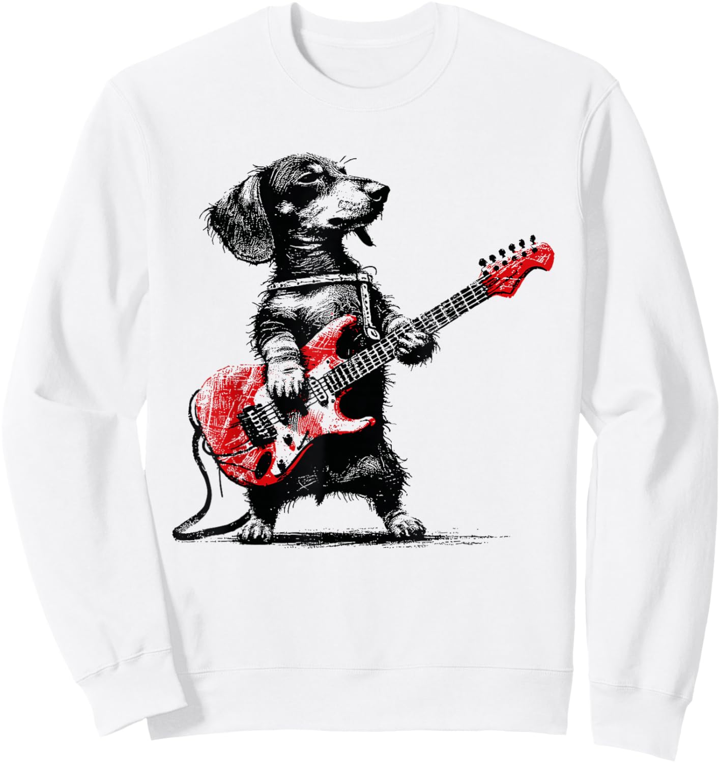 Rock Guitar Dog Vintage Dachshund Musician Cool Animal Art Sweatshirt - Sweatshirt | White