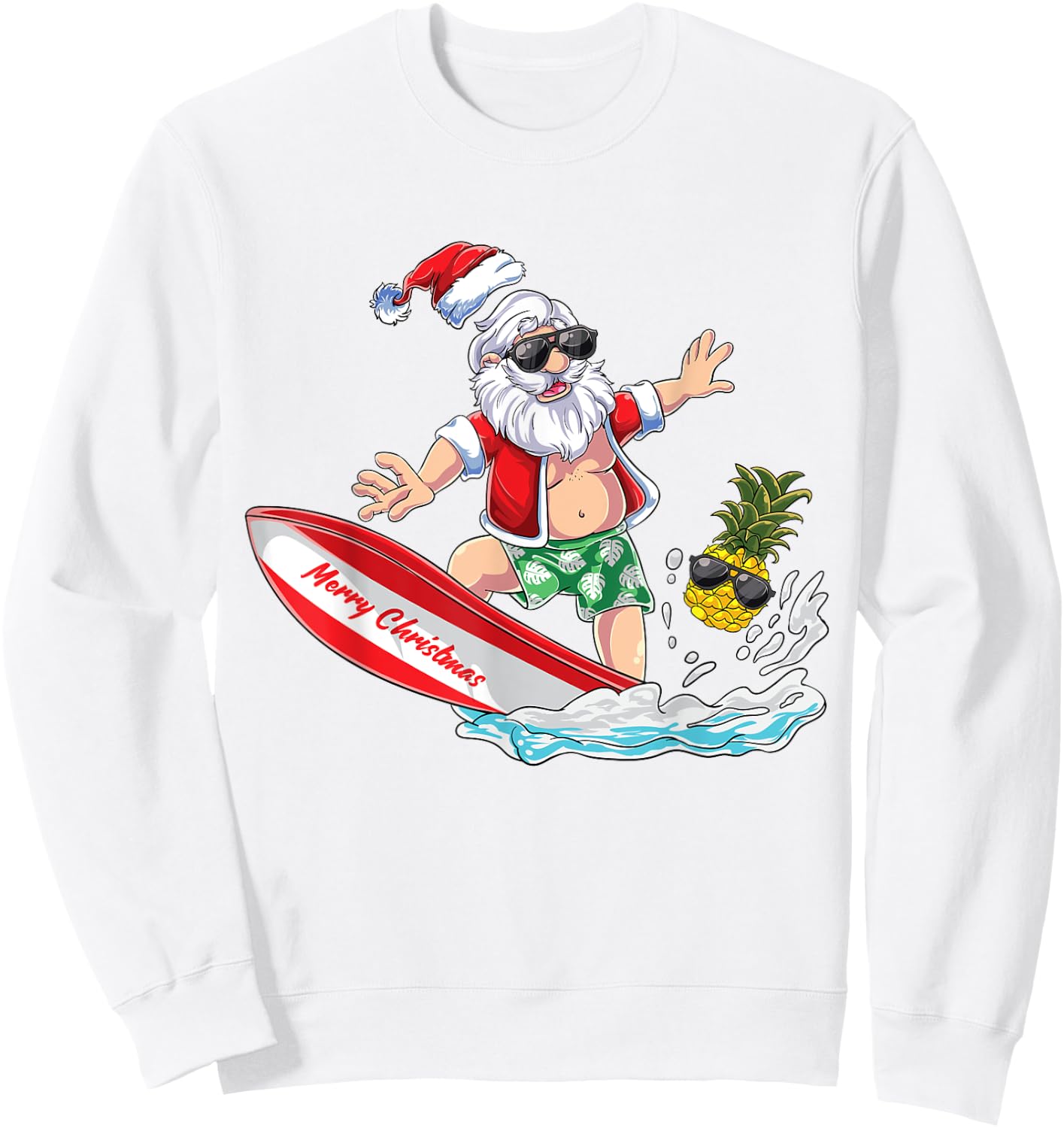 Surfing Santa Beach Holiday Plams Christmas in July Surf Women Kids Sweatshirt - Sweatshirt | White