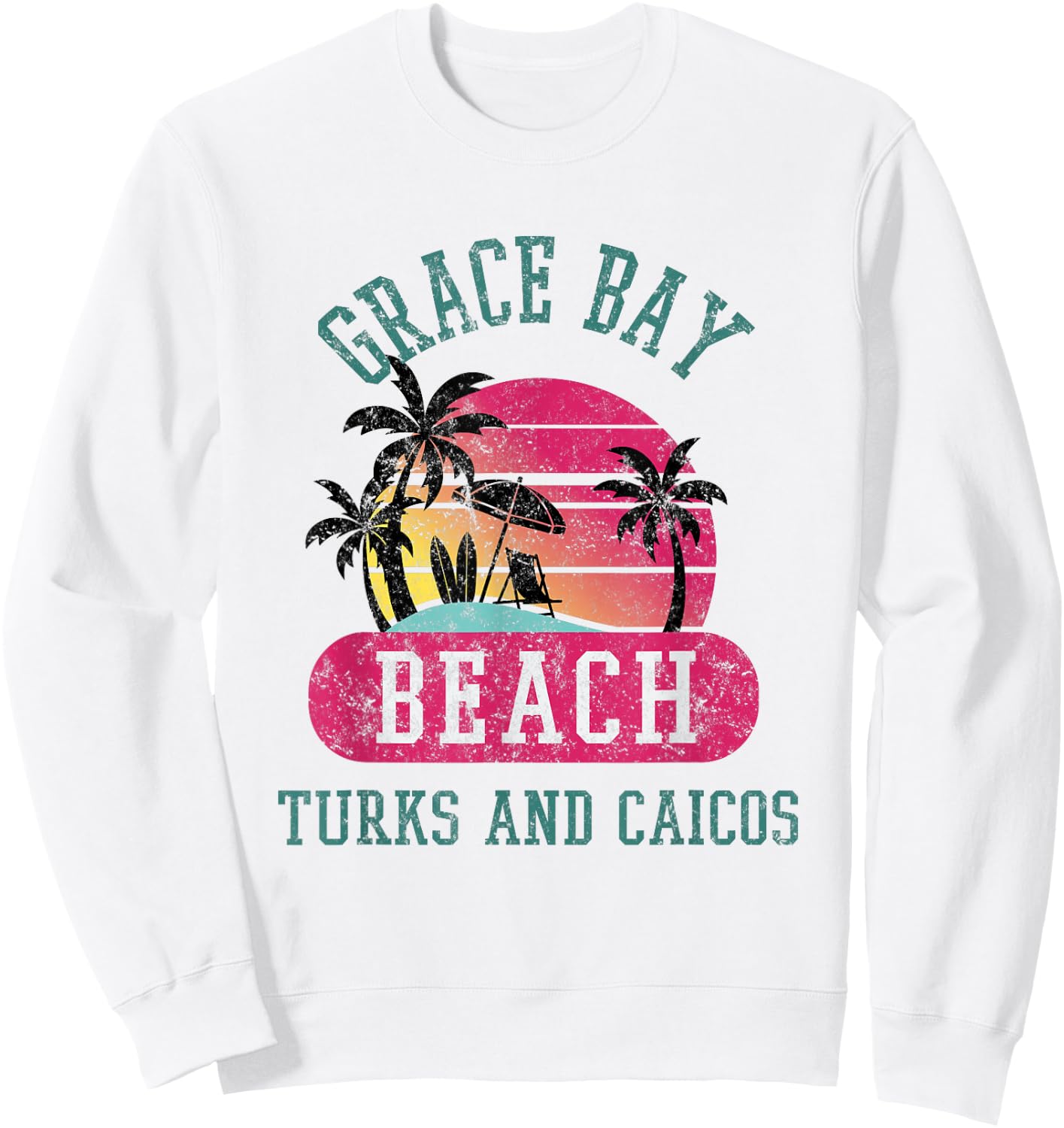 Retro Cool Distressed Grace Bay Beach Turks & Caicos Island Men Women Sweatshirt - Sweatshirt | White