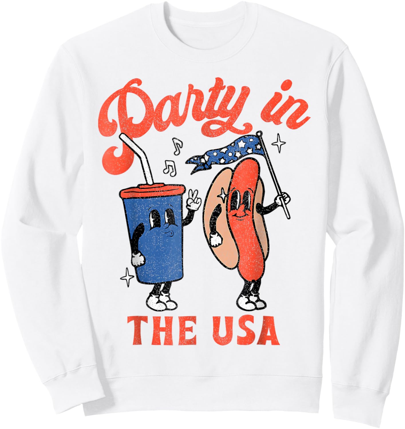 Party In The USA 4th of July Cute Soda And Hotdog Patriotic Sweatshirt - Sweatshirt | White