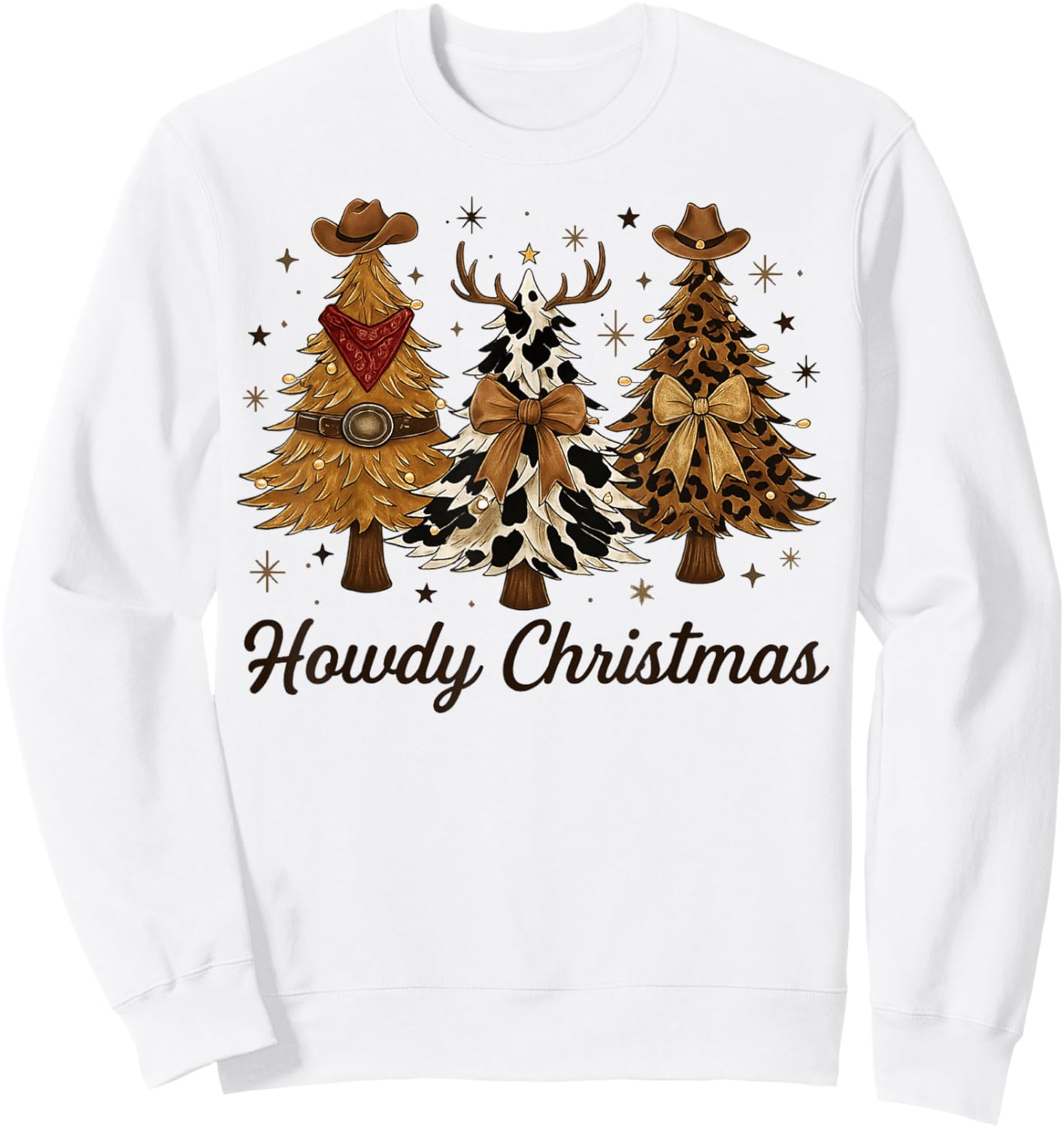 Howdy Christmas Tree Cowboy Hat Funny Western Country Xmas Sweatshirt - Sweatshirt | White