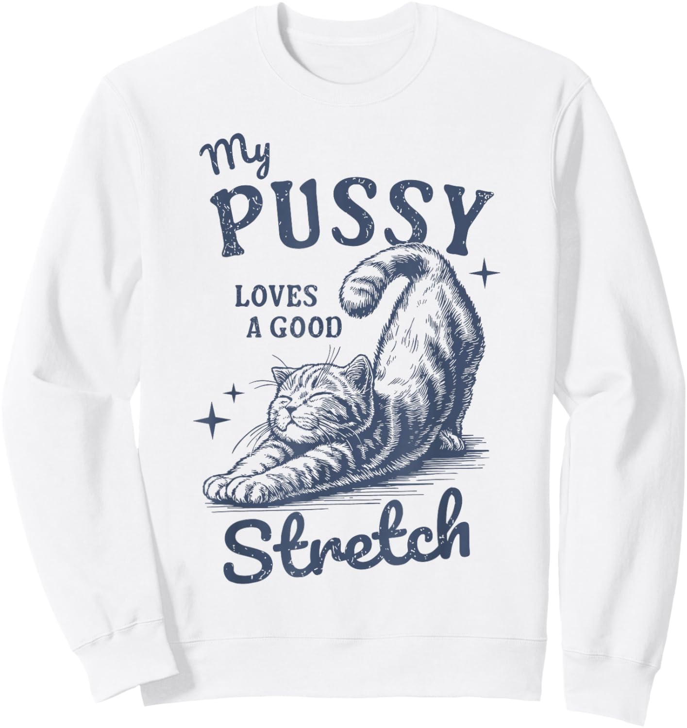 My Pussy Love A Good Stretch Funny Raunchy Cat Meme Sweatshirt - Sweatshirt | White