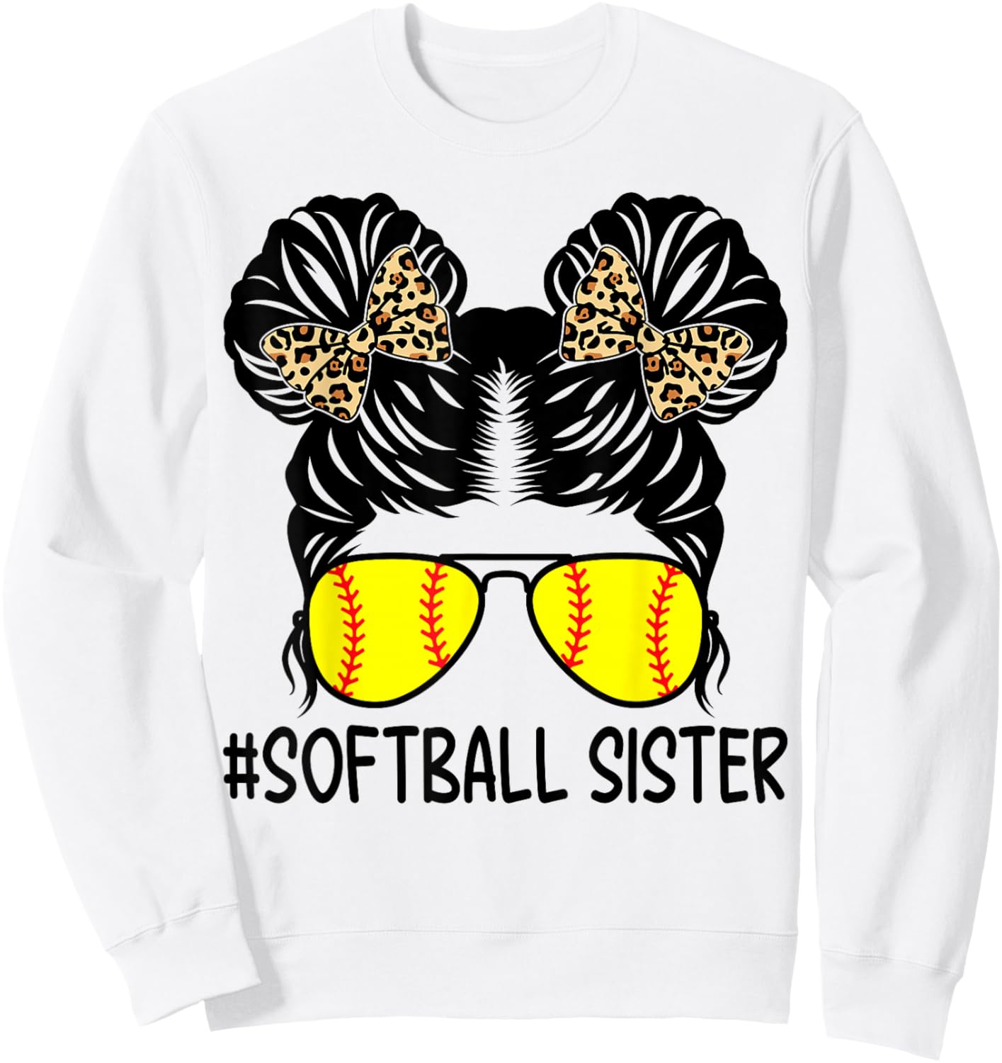 Softball Sister Leopard Messy Bun Softball Sister Sweatshirt - Sweatshirt | White