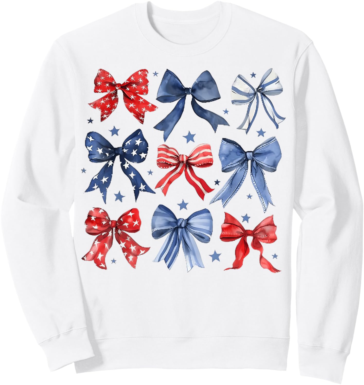 4th of July America Patriotic Bow Ribbon Sweatshirt - Sweatshirt | White