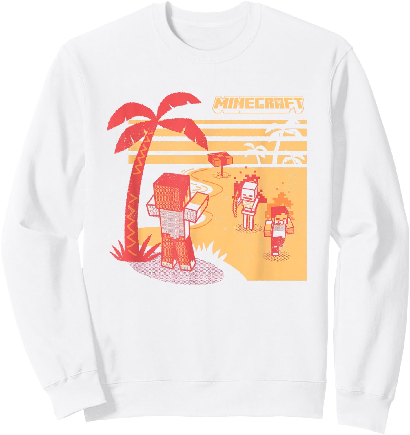 Minecraft Mobs Invading The Beach Retro Poster Sweatshirt - Sweatshirt | White