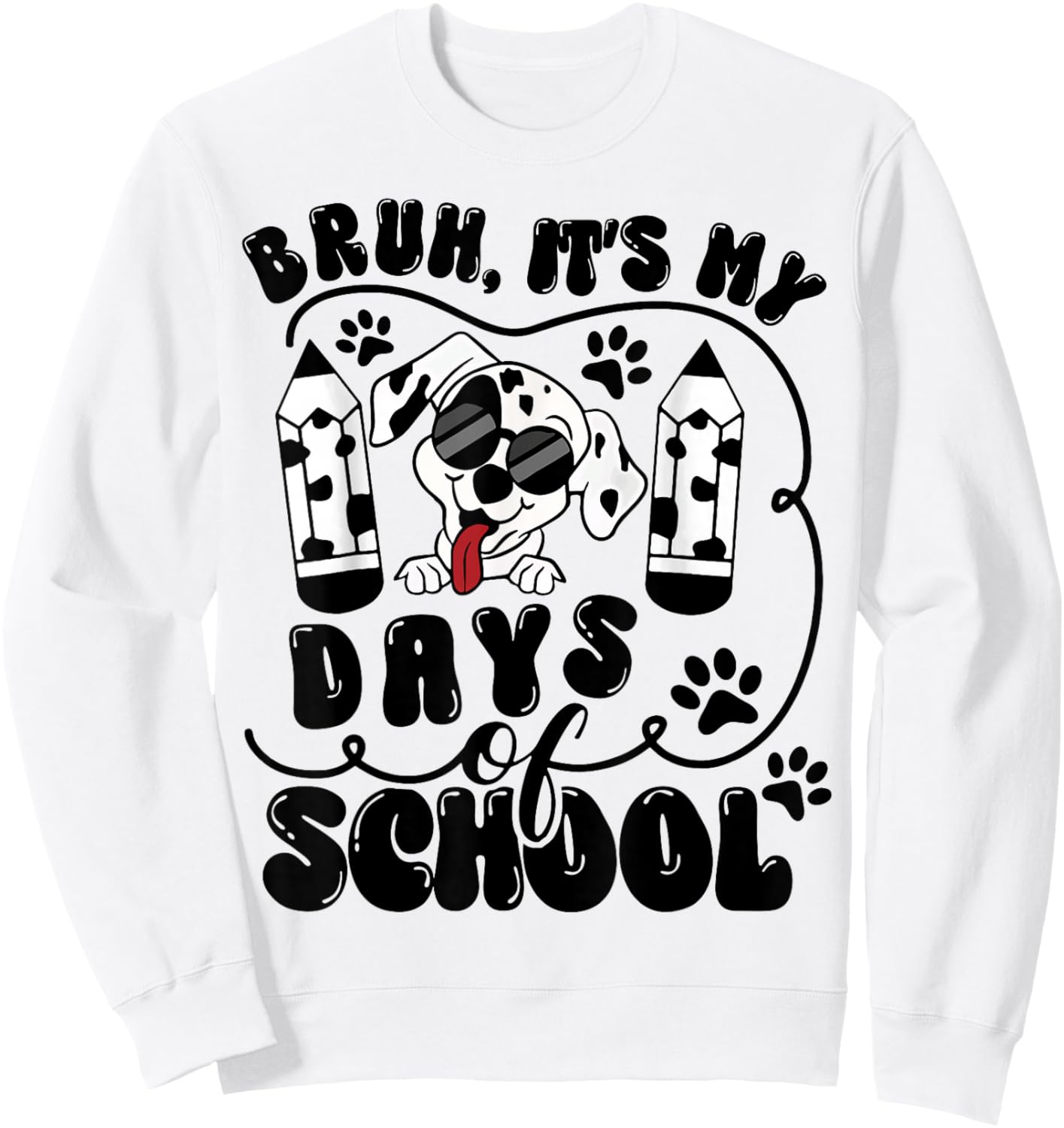 Bruh 100 Days Of School Dalmatian Dog Boys Kids 100th Day Sweatshirt - Sweatshirt | White