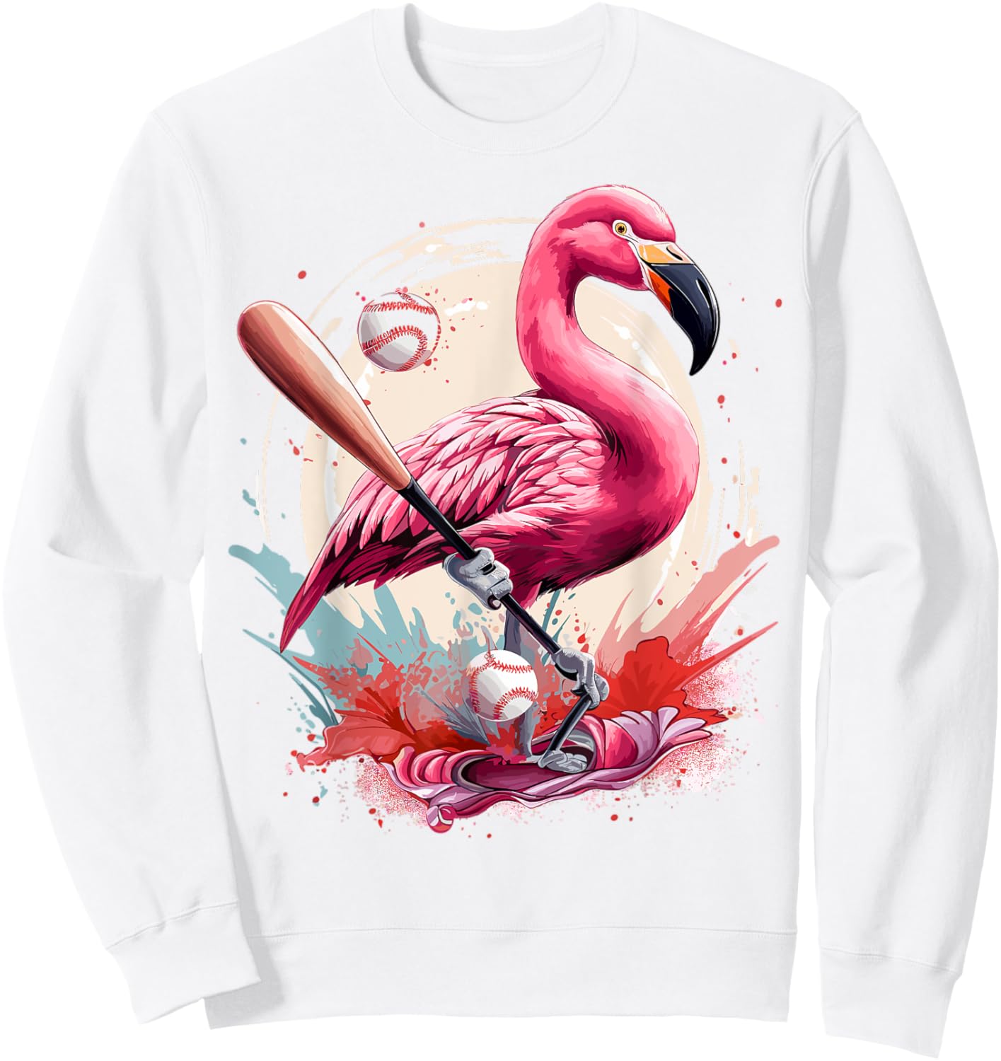 Flamingo Playing Baseball Funny Baseball Player Boys Girls Sweatshirt - Sweatshirt | White
