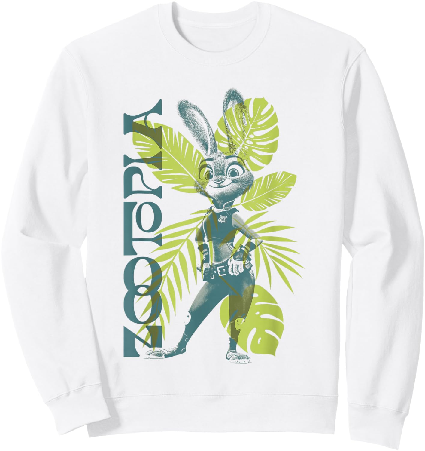 Disney Zootopia Spring Tropical Judy Hopps Leaf Pattern Sweatshirt - Sweatshirt | White