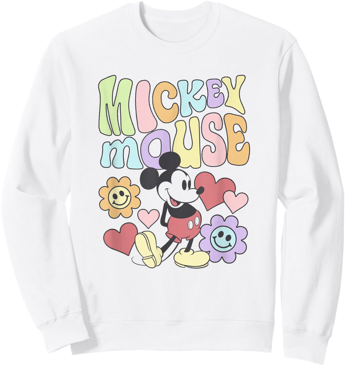 Disney Mickey and Friends Groovy 70's Retro Floral Text Icon Sweatshirt - Sweatshirt | White