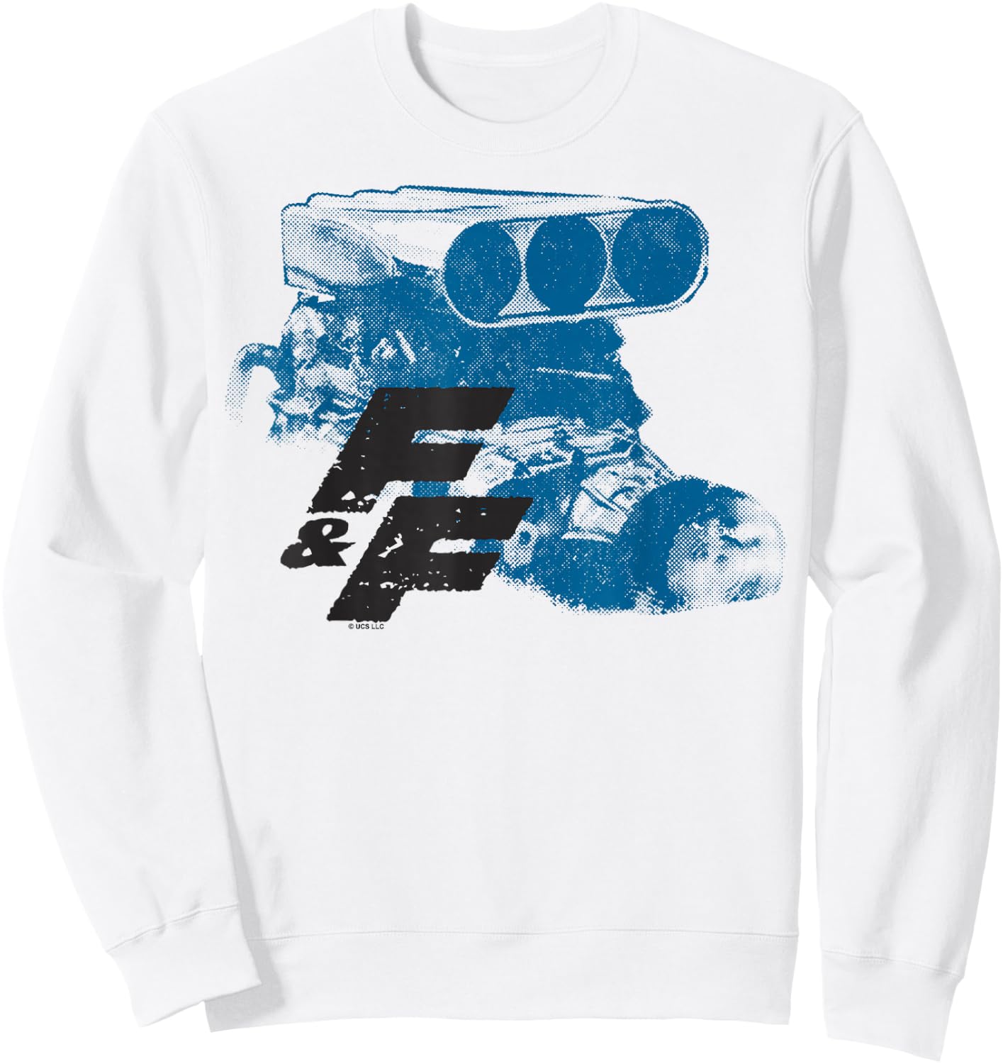 Fast & Furious Blue Hue Engine Block Distressed Logo Sweatshirt - Sweatshirt | White