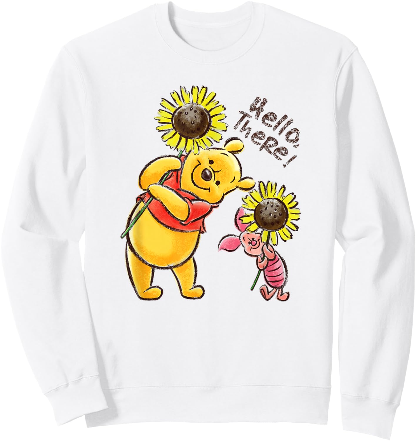 Disney Winnie The Pooh & Piglet Hello There! Sunflowers Sweatshirt - Sweatshirt | White