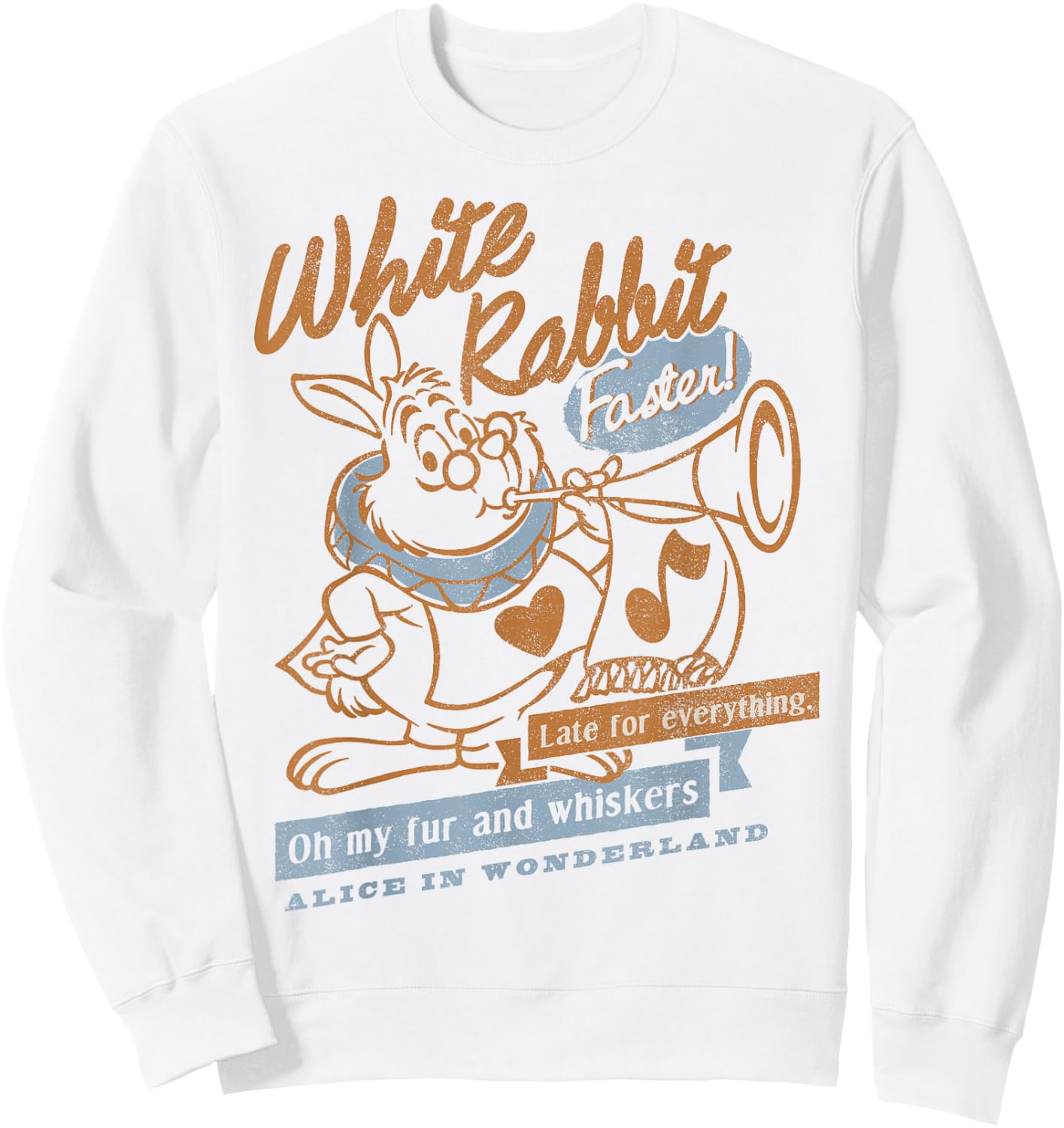 Disney Alice In Wonderland White Rabbit Outlined Text Poster Sweatshirt - Sweatshirt | White
