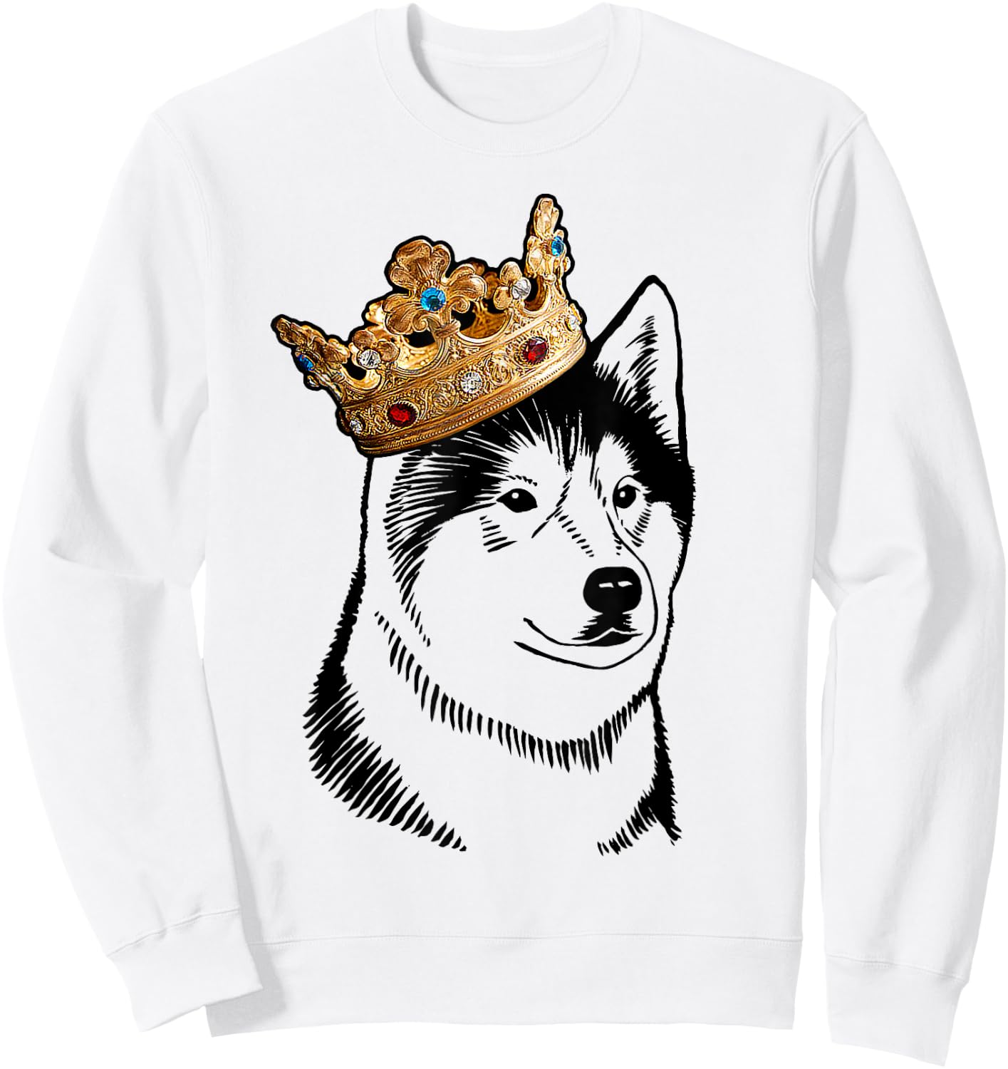 Alaskan Malamute Dog Wearing Crown Men Women Girls Kids Sweatshirt - Sweatshirt | White