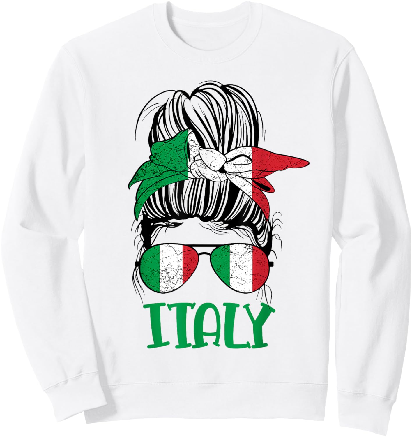 Italian Girl Messy Bun Flag Italy Proud Woman Kids Italia Sweatshirt - Sweatshirt | White