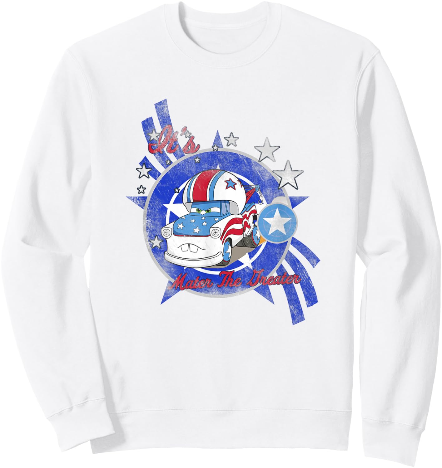 Disney Pixar Cars It's Mater The Greater Stuntman Distressed Sweatshirt - Sweatshirt | White
