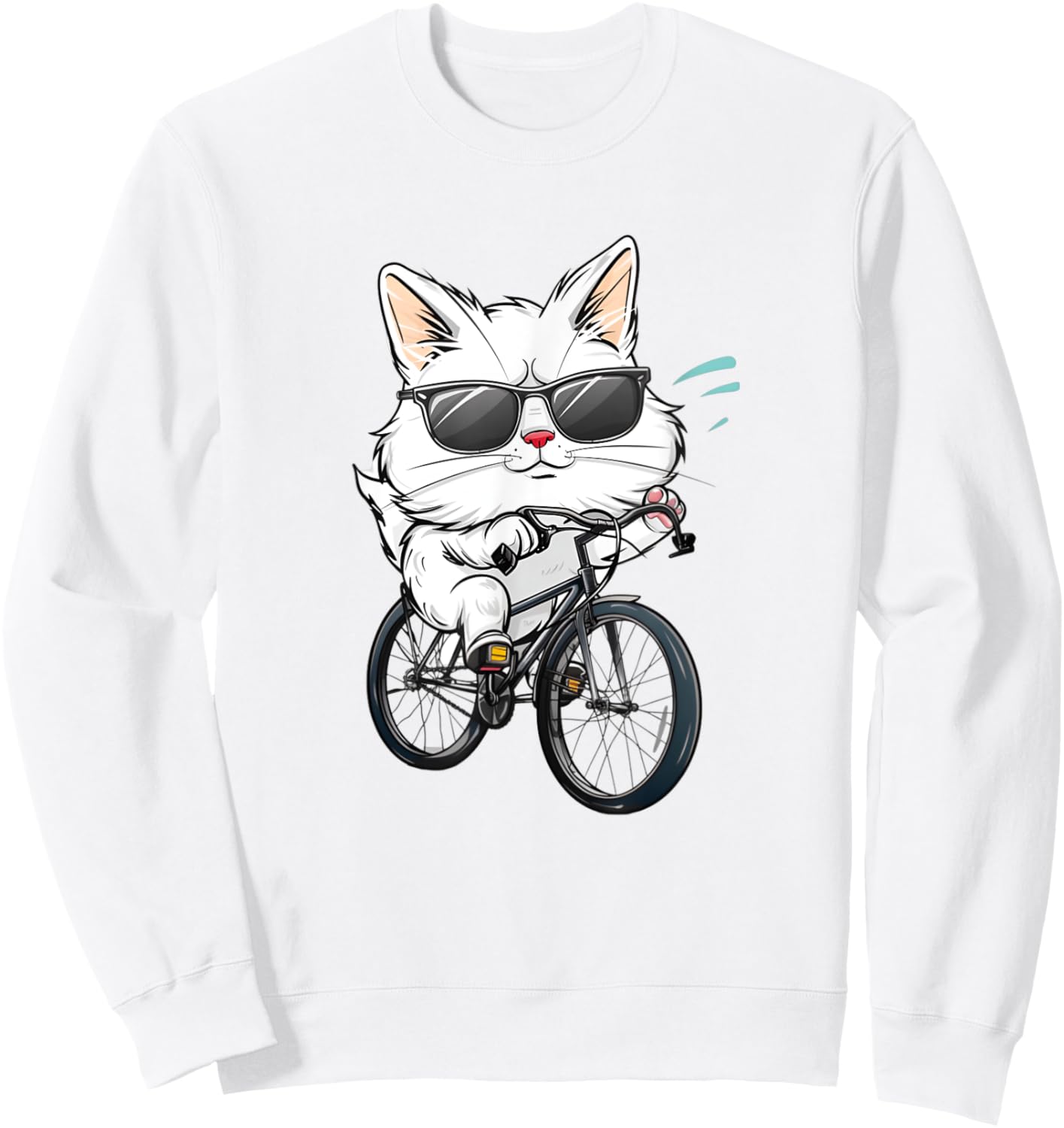 Cat Bike Riding I Funny Cat On A Bike Cat Cyclist Cat Lover Sweatshirt - Sweatshirt | White