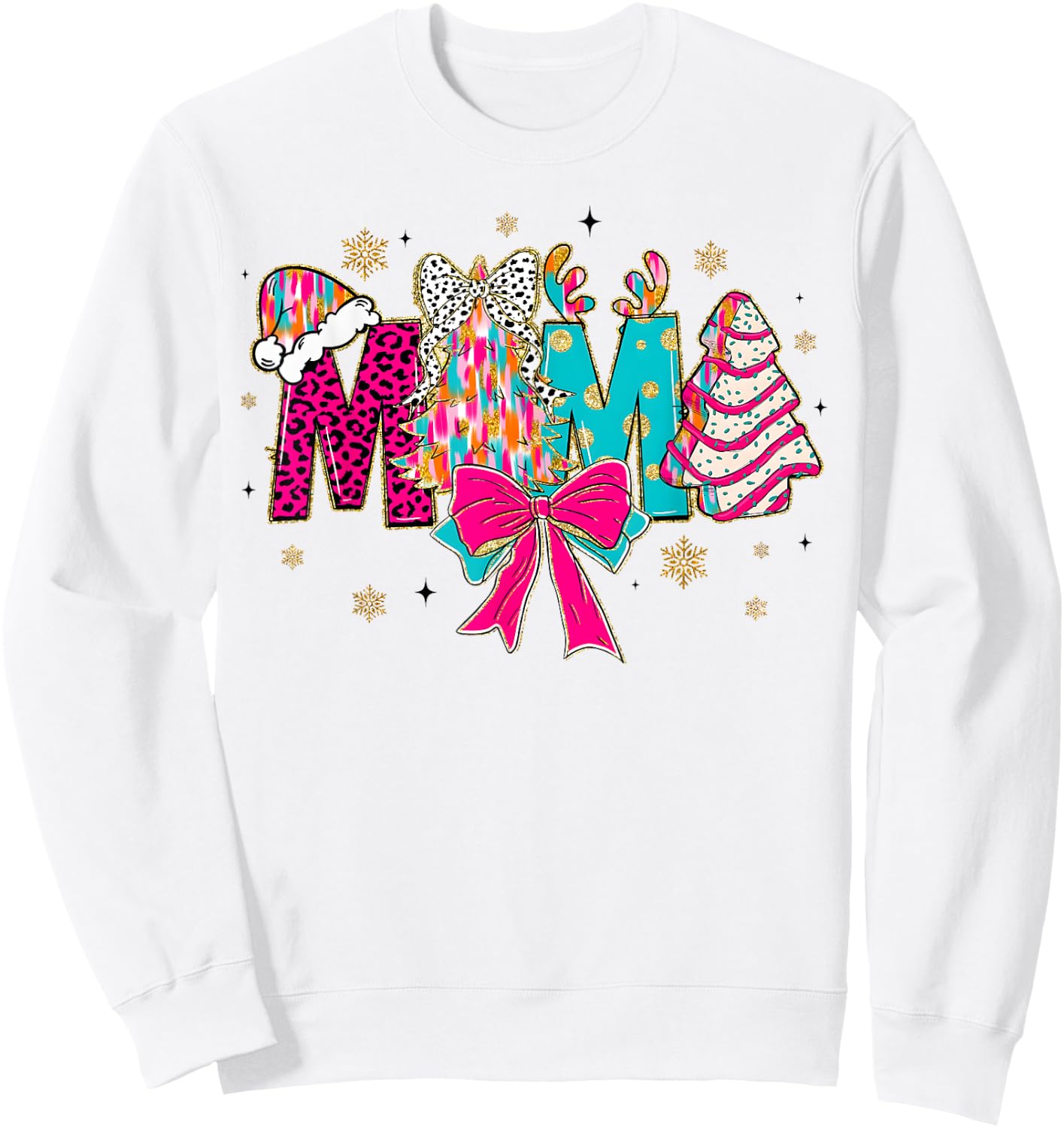 Colorful Coquette Christmas Mama Xmas Tree Cake for Mom Mama Sweatshirt - Sweatshirt | White