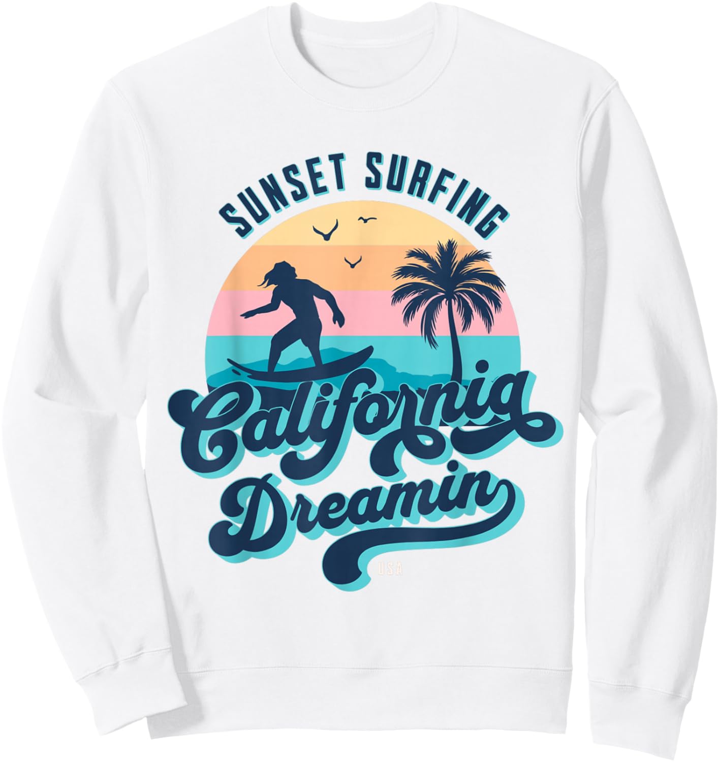 Sunset Surfing California Dreamin USA Surfer Sweatshirt - Sweatshirt | White