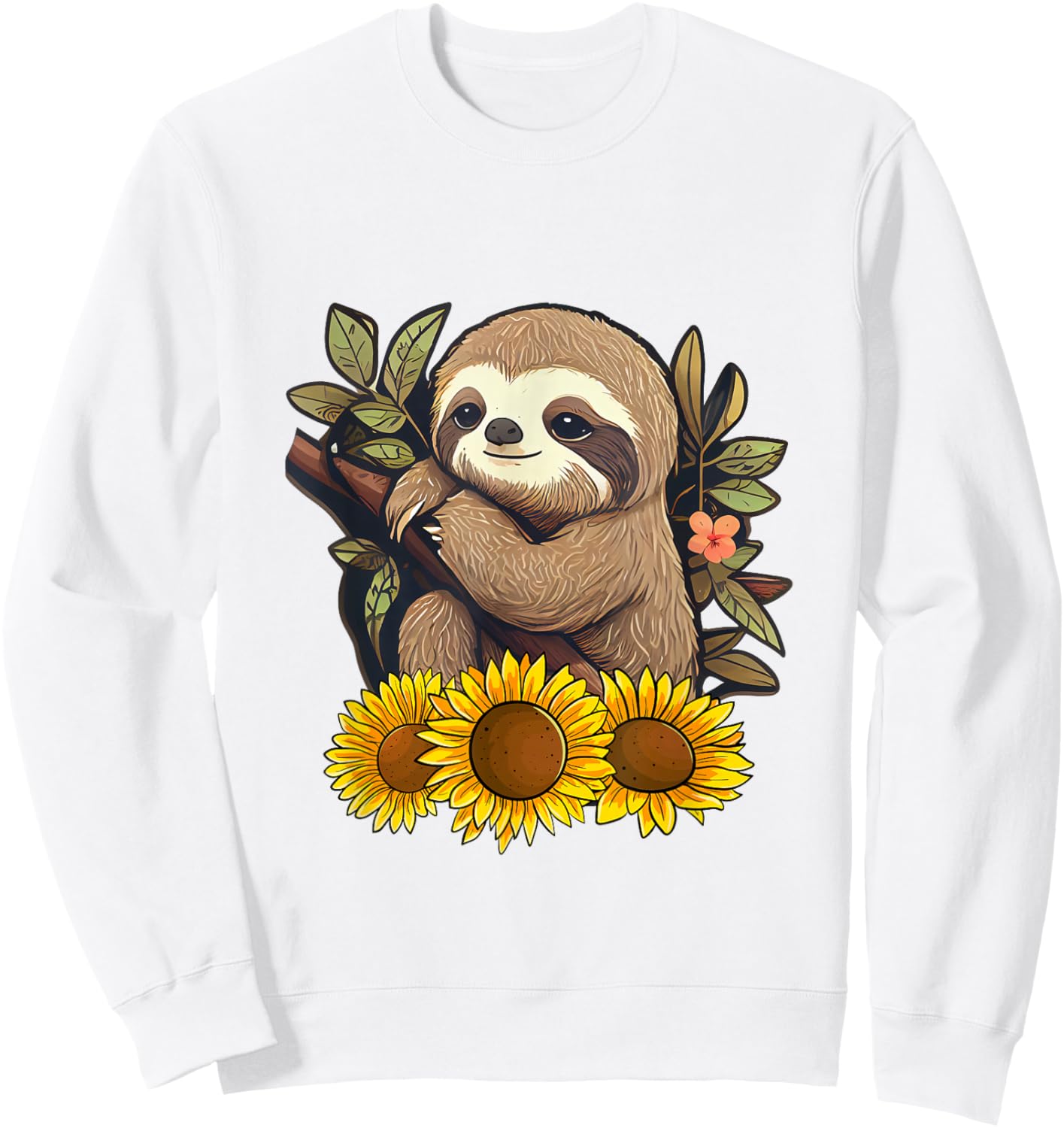 Sunflower Sloth Flower Sweatshirt - Sweatshirt | White