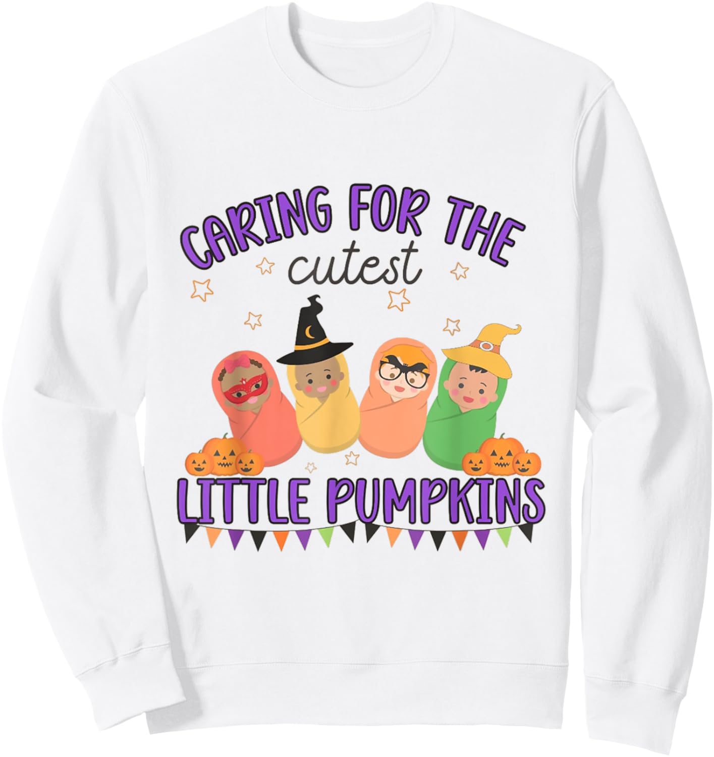 Mother Baby Nurse Halloween for work, Cute Fall Postpartum N Sweatshirt - Sweatshirt | White