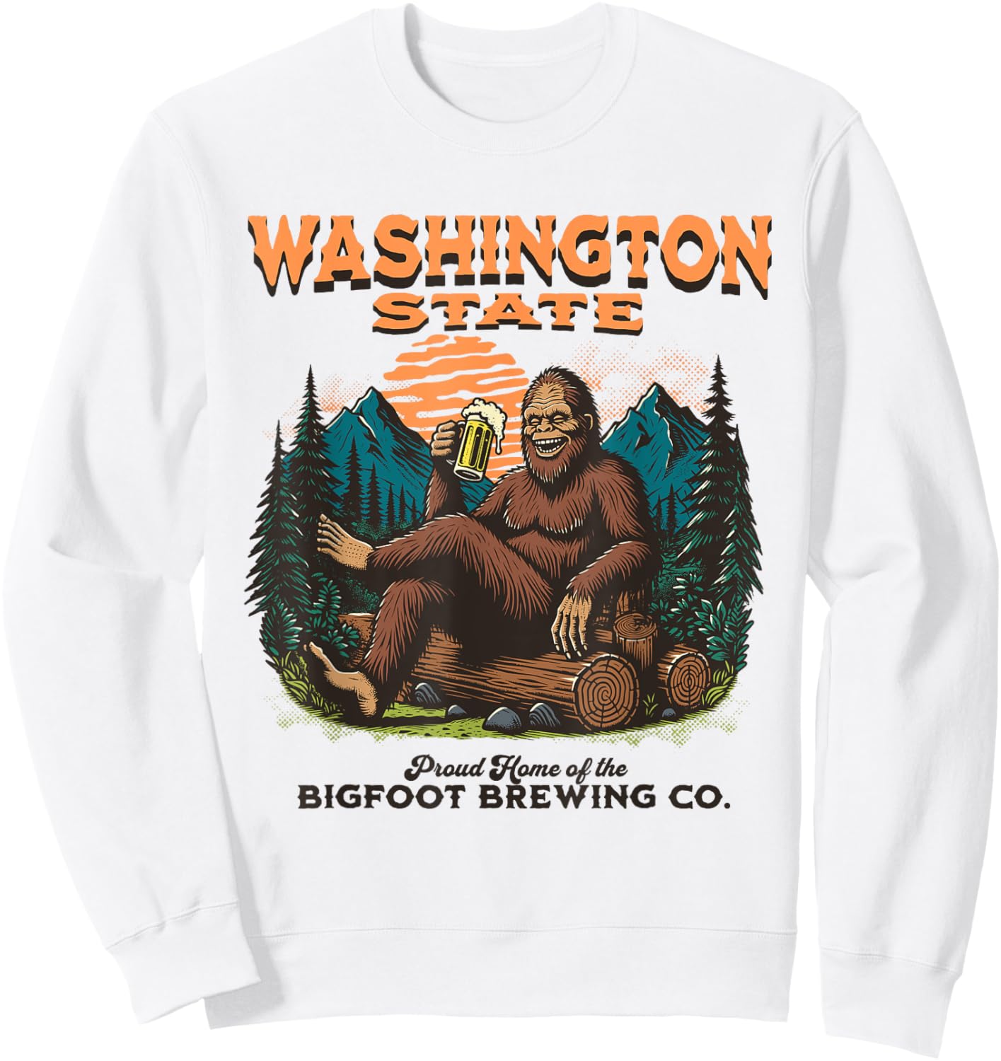 State of Washington Funny Bigfoot Drinking Beer Sasquatch Sweatshirt - Sweatshirt | White