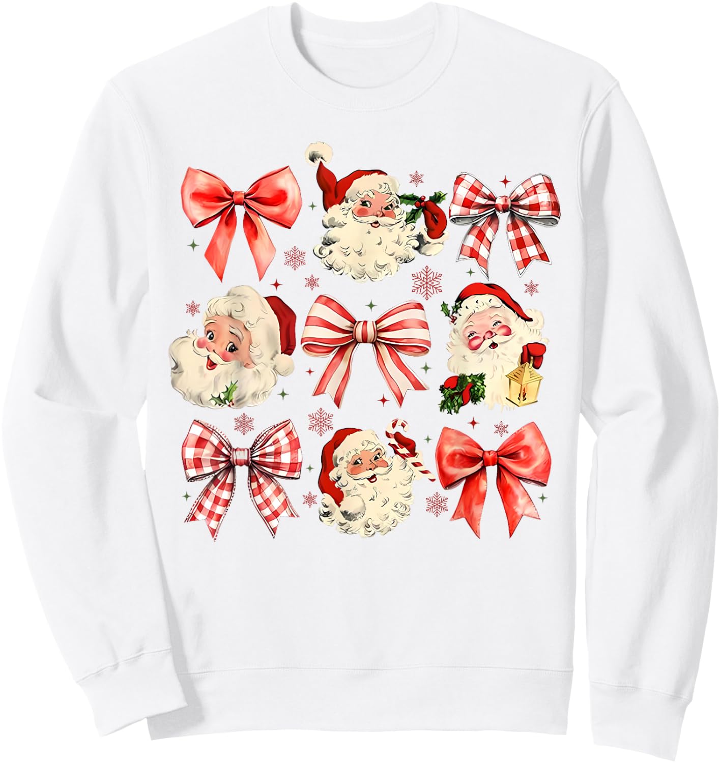 Retro Coquette Santa Red Bows Christmas Girl Sweatshirt - Sweatshirt | White