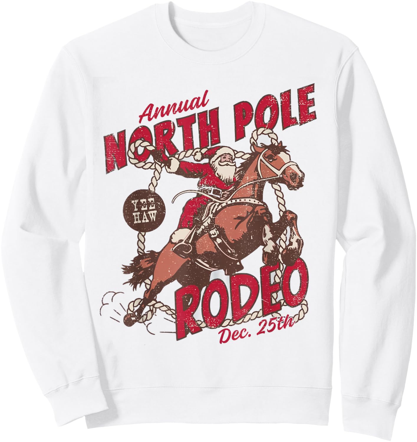 Vintage North Pole Rodeo Cowboy Santa Country Christmas Sweatshirt - Sweatshirt | White