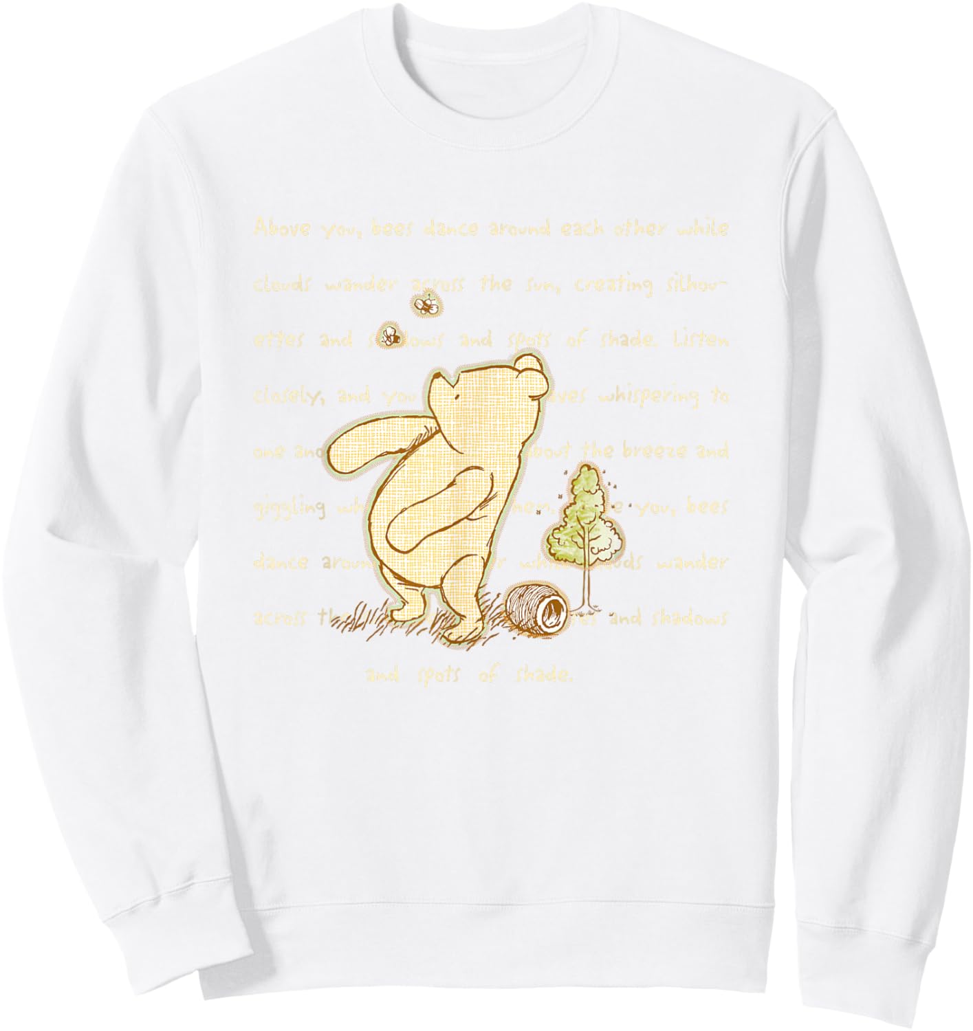 Disney Winnie the Pooh And Bees Quote Cute Big Chest Logo Sweatshirt - Sweatshirt | White