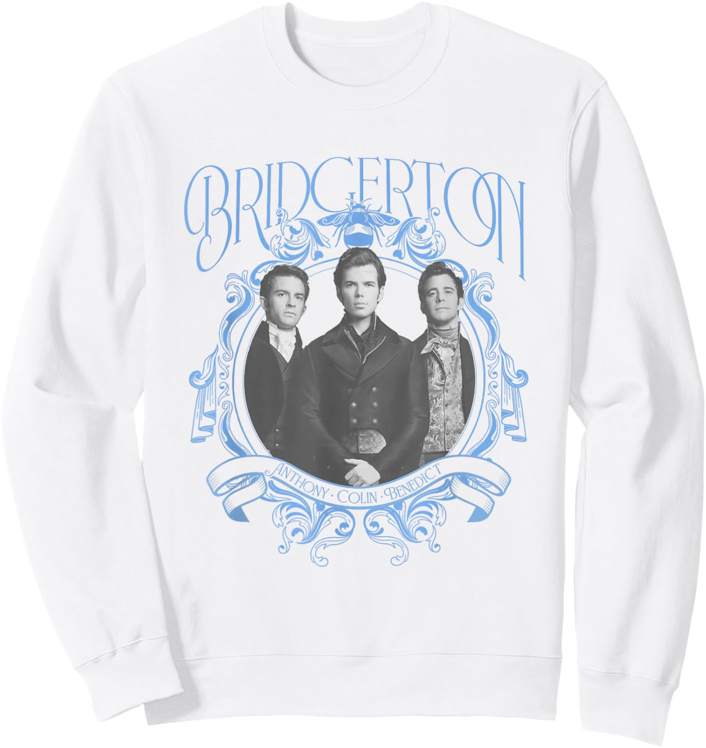 Bridgerton Vintage Chest Portrait - , Blue, Small, Short Sleeve, Classic Fit, Crew Collar, Polyester 65% Cotton 35% Sweatshirt - Sweatshirt | White