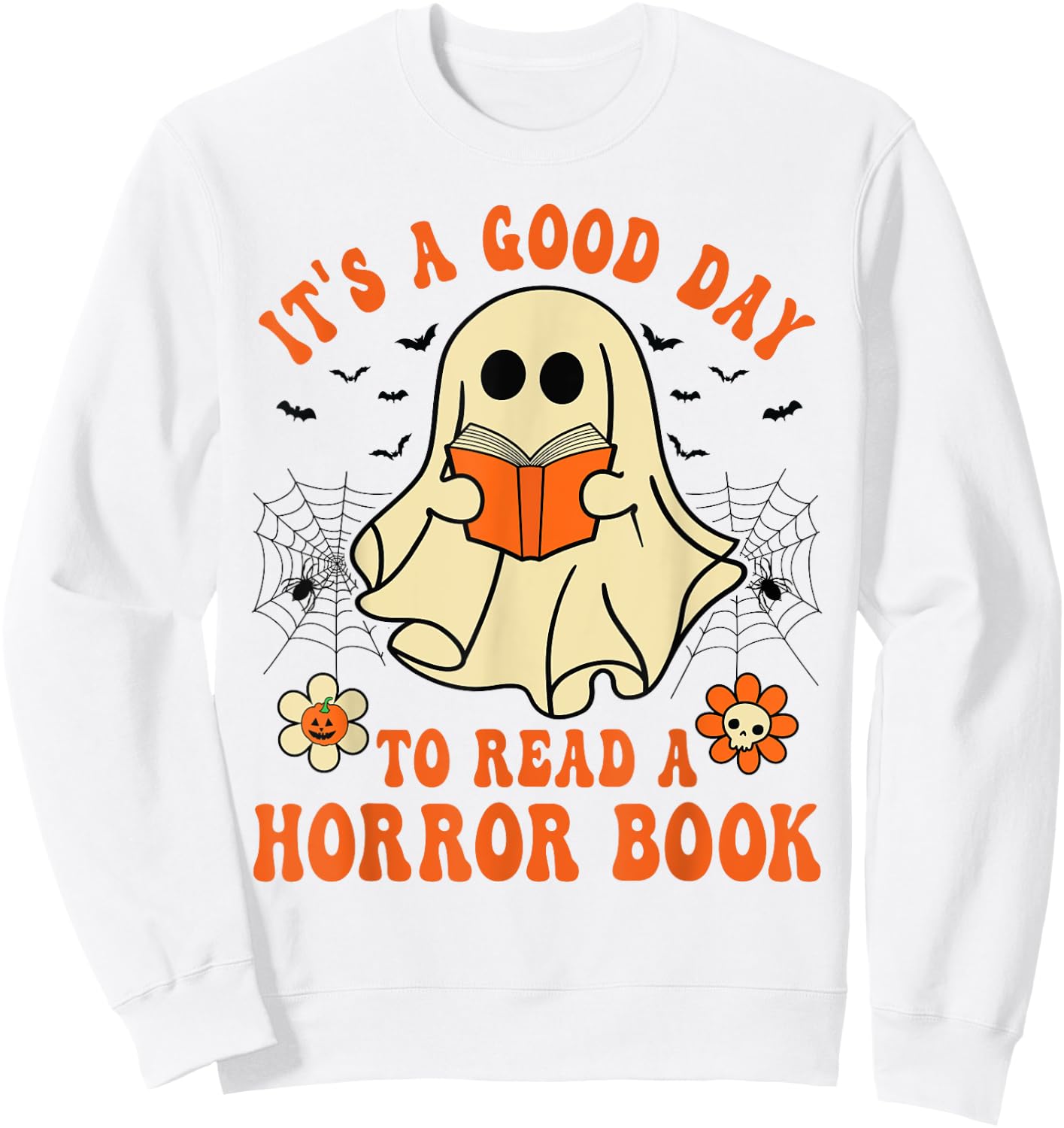 It's A Good Day To Read A Horror Book Lovers Halloween Ghost Sweatshirt - Sweatshirt | White