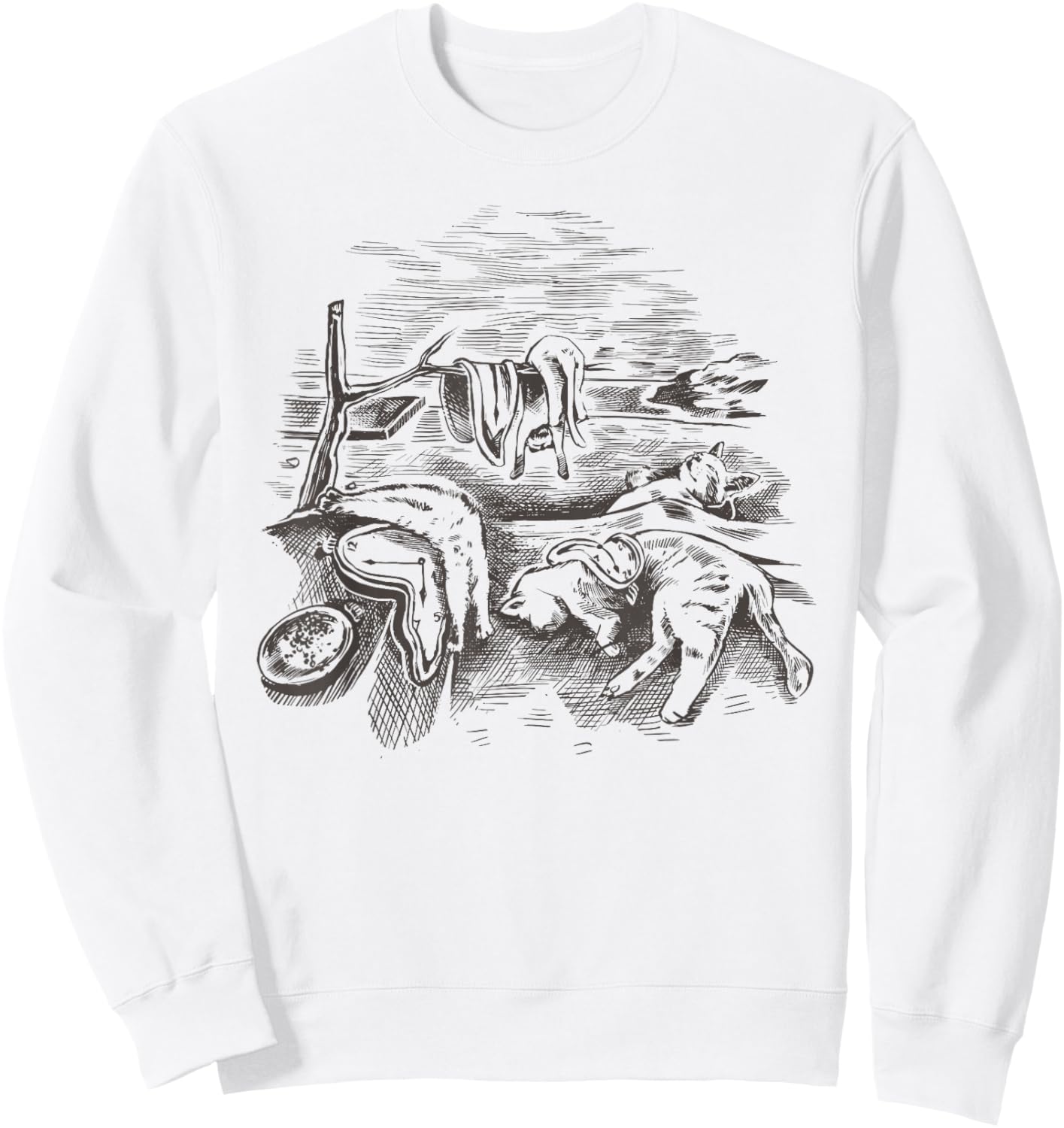 The Persistence of Memory Dali Clock Cats Parody Men Women Sweatshirt - Sweatshirt | White