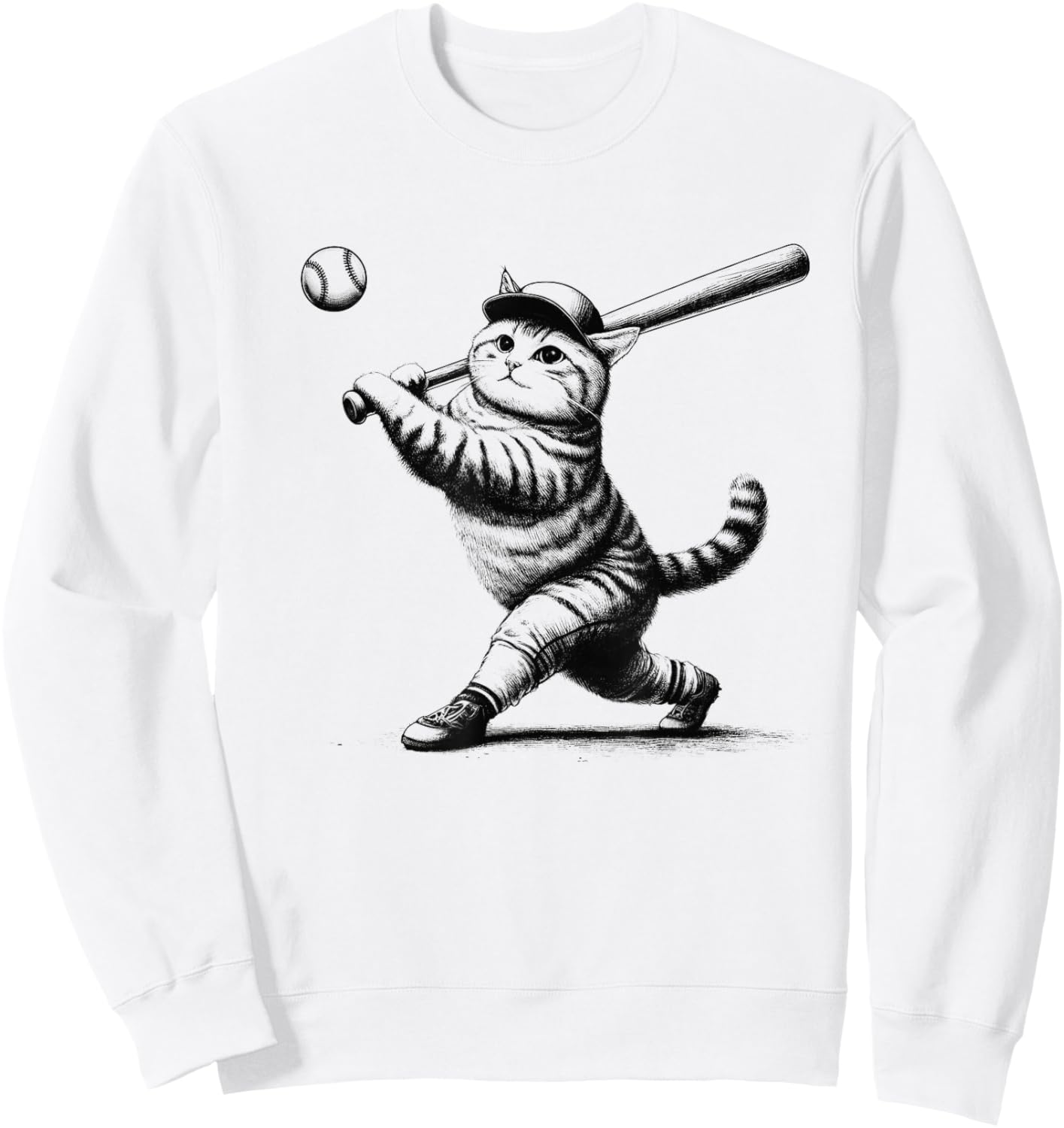 Cat Playing Baseball Kitten Lover Baseball Player Vintage Sweatshirt - Sweatshirt | White