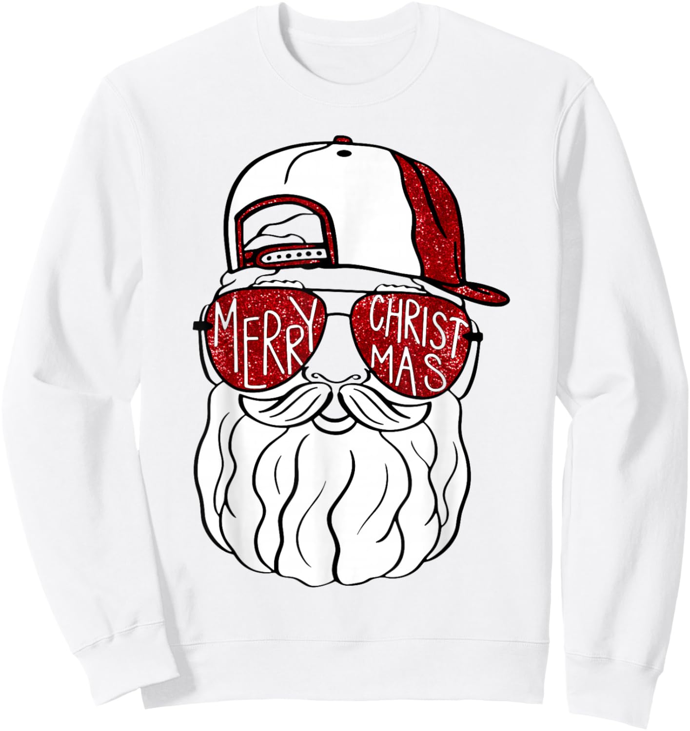 Santa Face Christmas Sunglasses Xmas Family Matching Sweatshirt - Sweatshirt | White