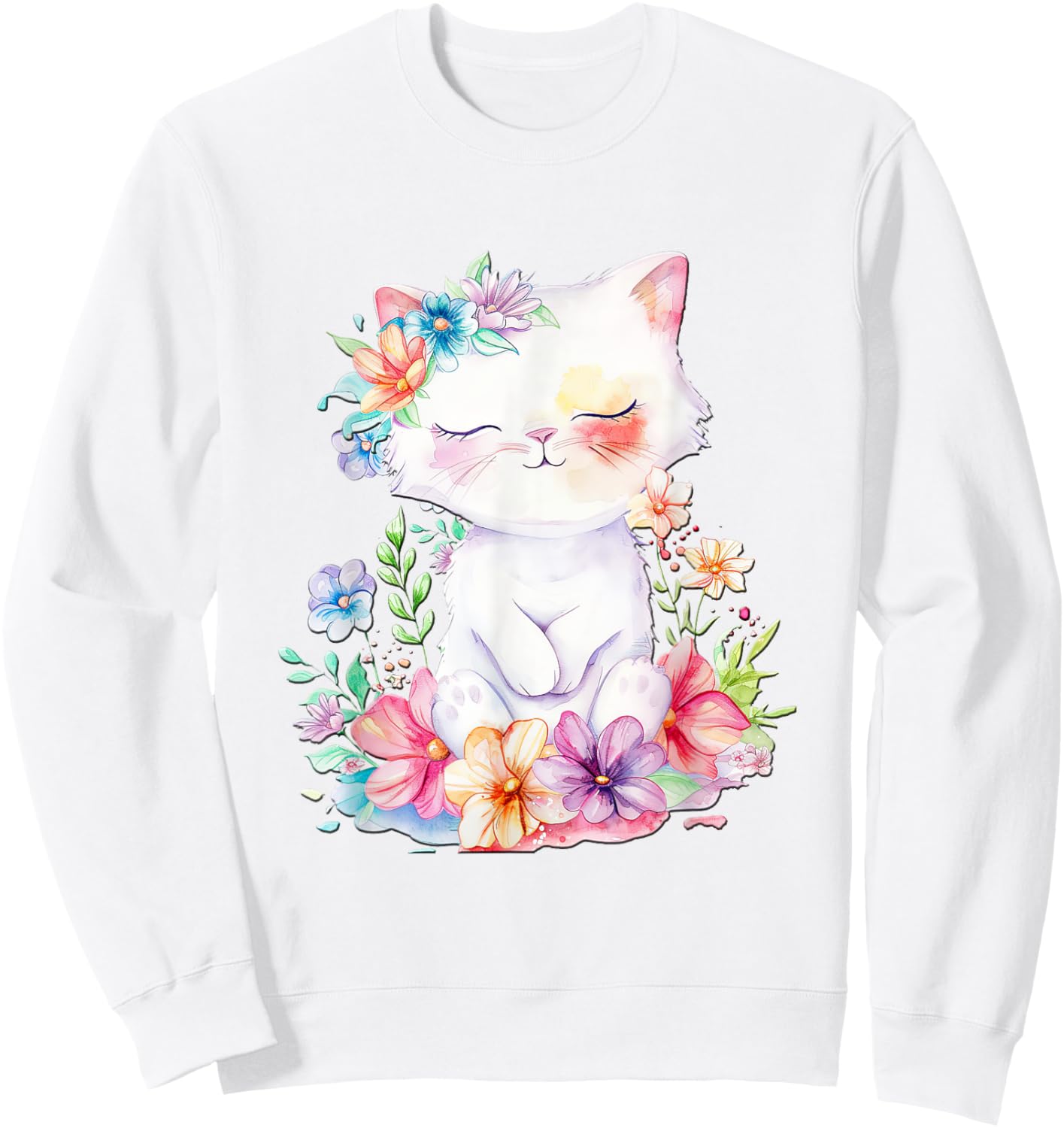 cat with flowers cute cats forest kitten animal daughter Women Girls Kids Sweatshirt - Sweatshirt | White