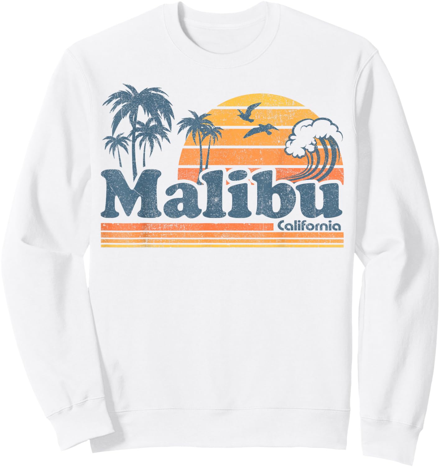 Malibu California Beach Vacation Cute Vintage Cali 70s Retro Sweatshirt - Sweatshirt | White