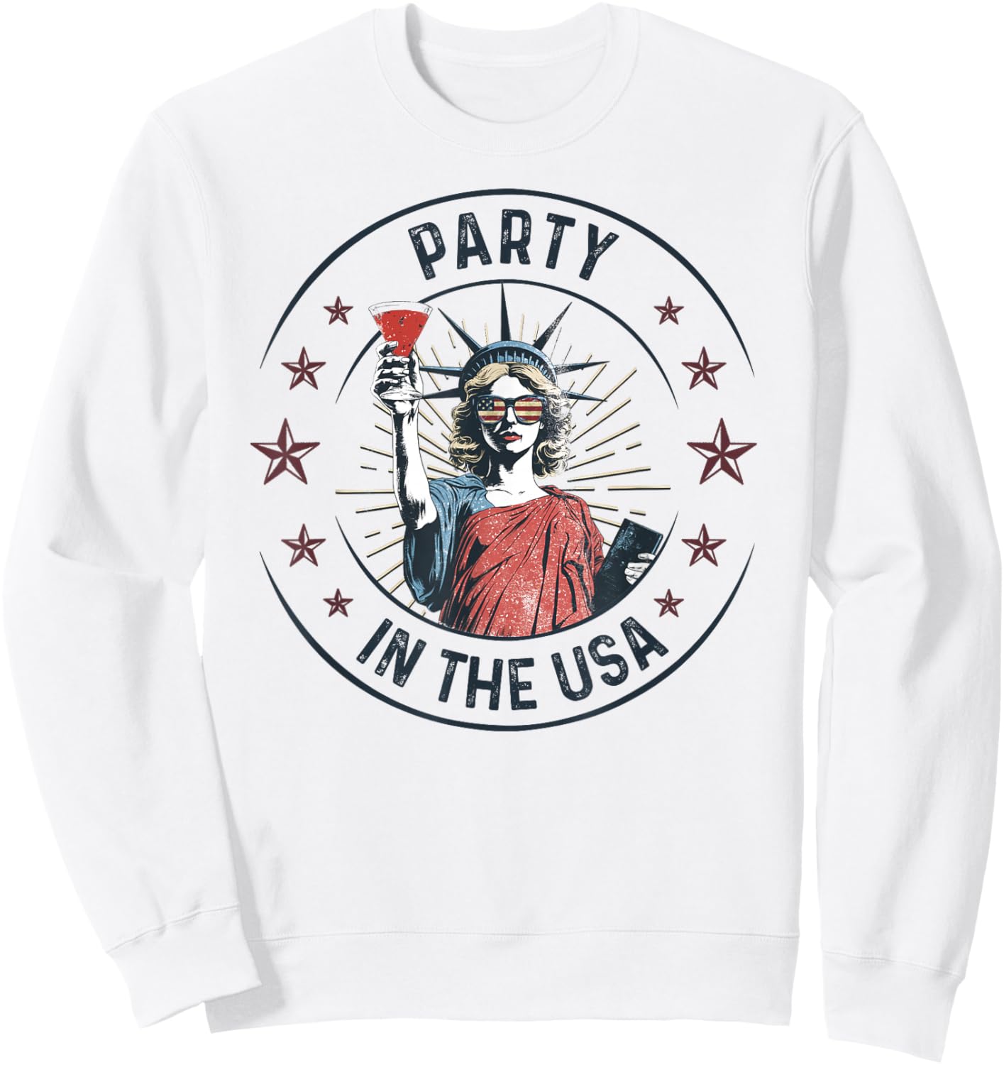 Vintage Retro Party in the USA 4th Of July Lovers Drinking Sweatshirt - Sweatshirt | White