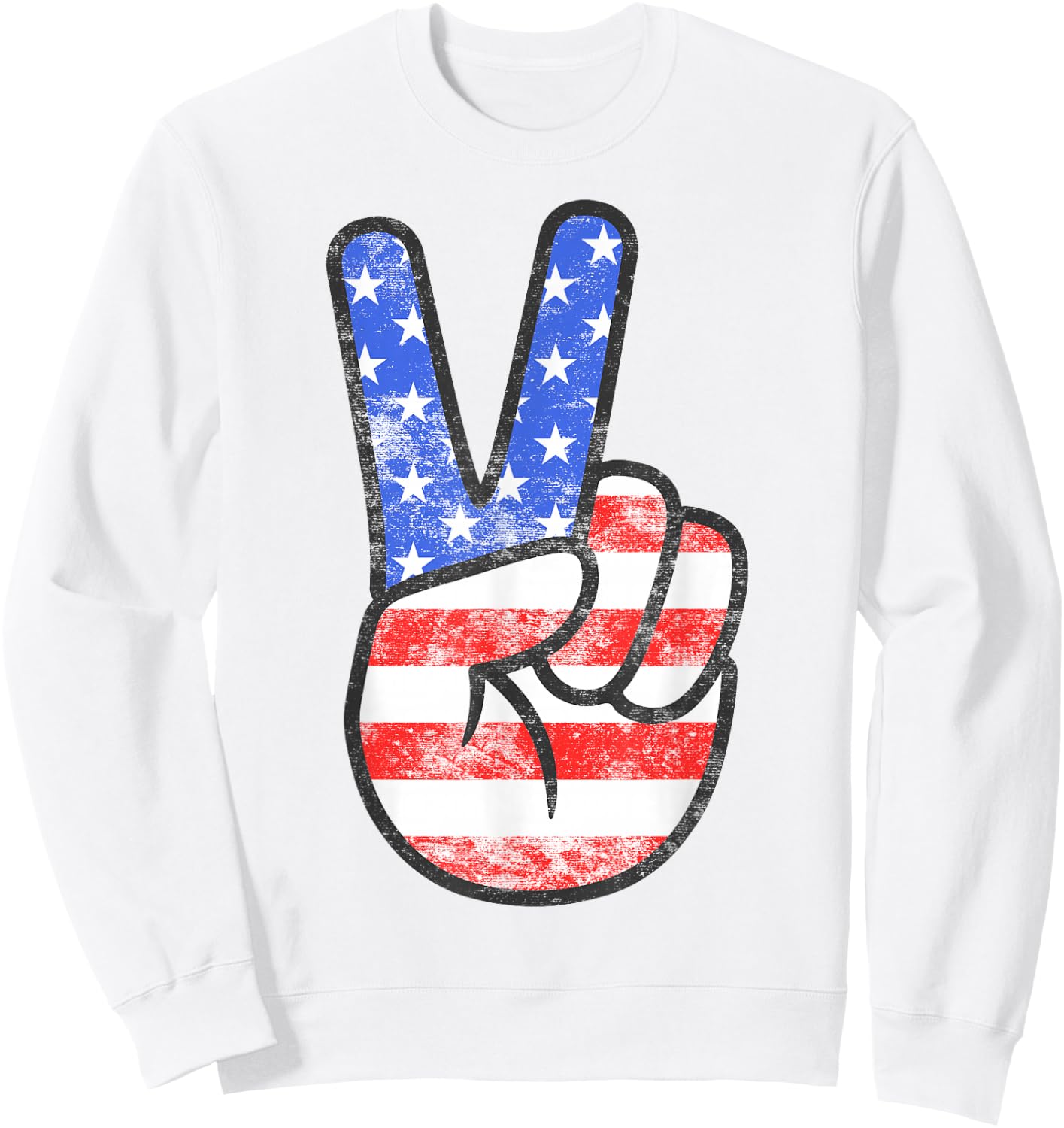 American Flag Peace Sign Hand Shirt USA 4th Fourth of July Sweatshirt - Sweatshirt | White